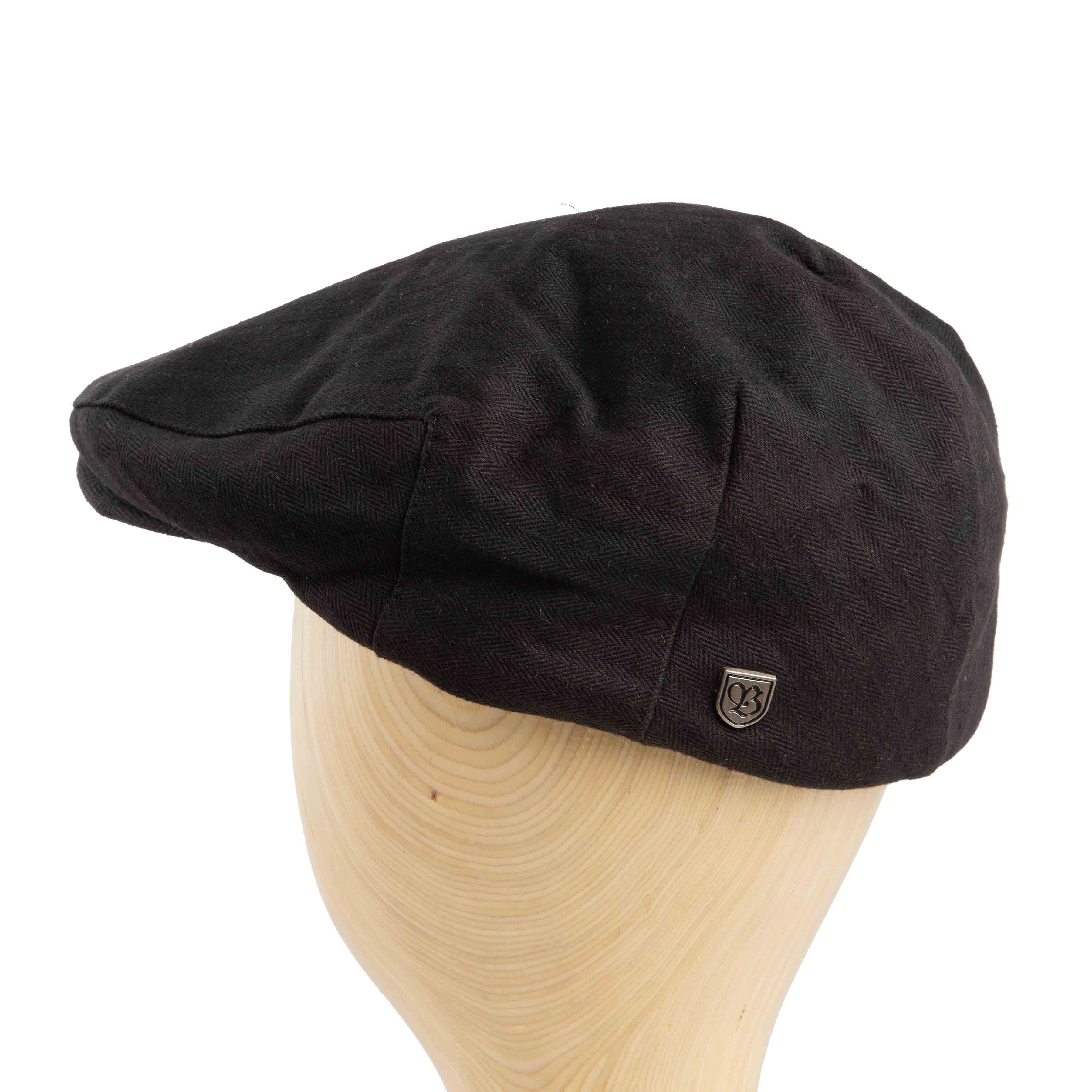 Black Herringbone Flat Cap, classic ivy cap style for men and women, textured