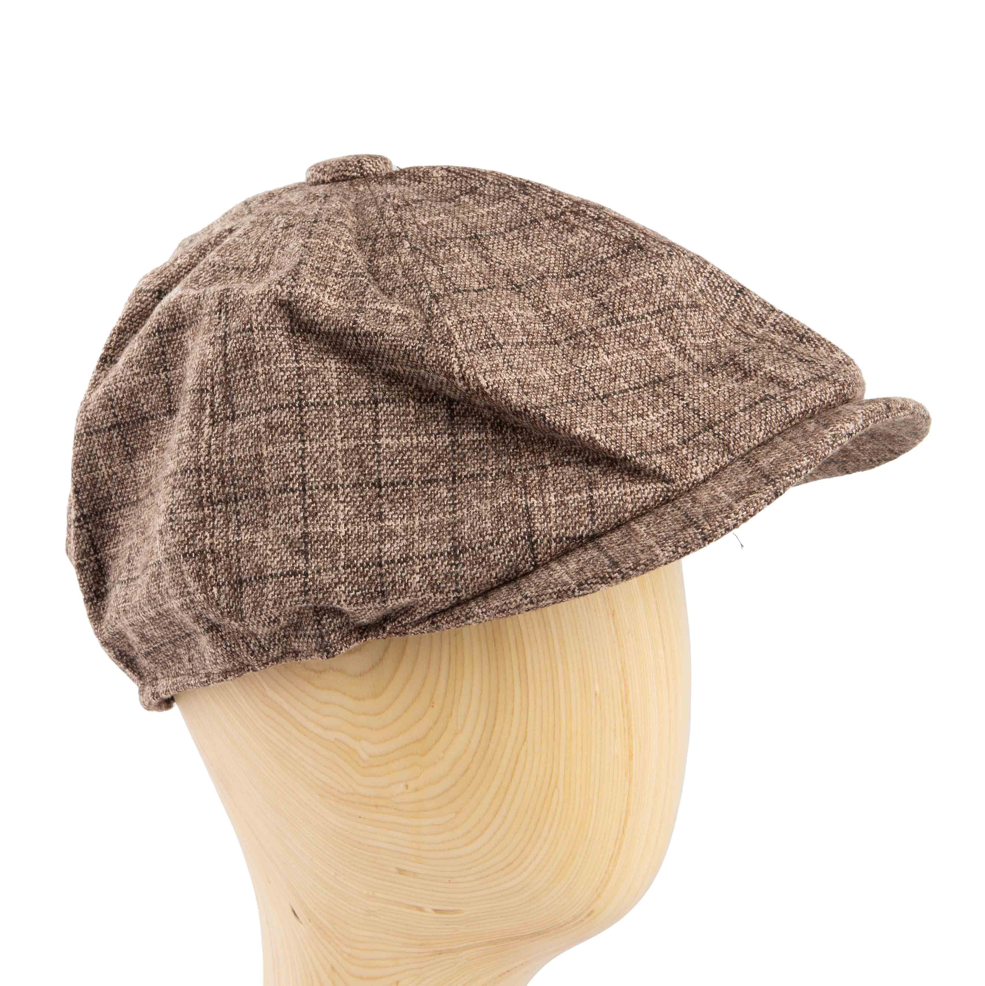 Classic brown plaid newsboy cap for men, perfect for vintage or casual autumn wear.