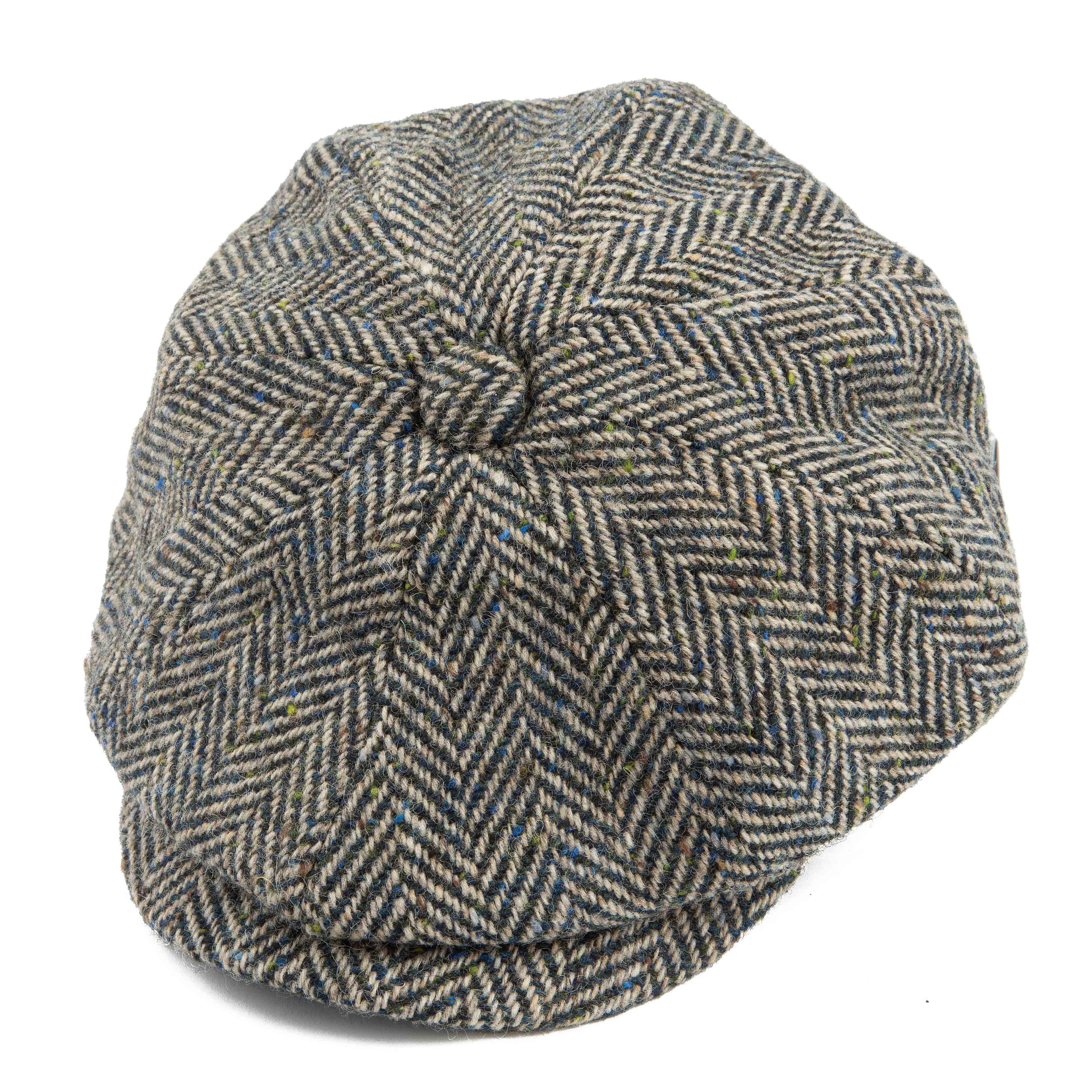Premium multi-tonal herringbone tweed newsboy cap for men, perfect for vintage-inspired or sophisticated casual wear.