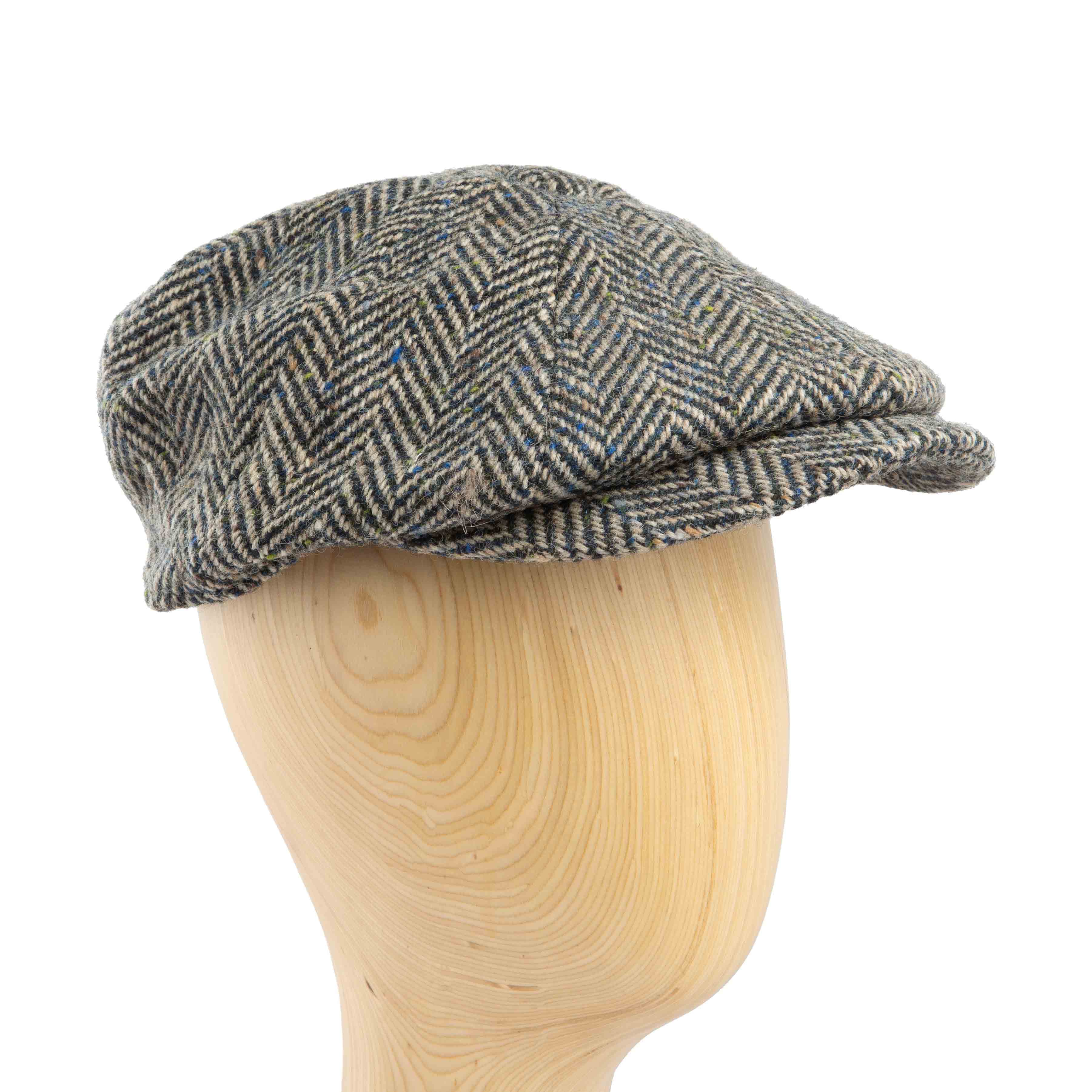 Premium multi-tonal herringbone tweed newsboy cap for men, perfect for vintage-inspired or sophisticated casual wear.