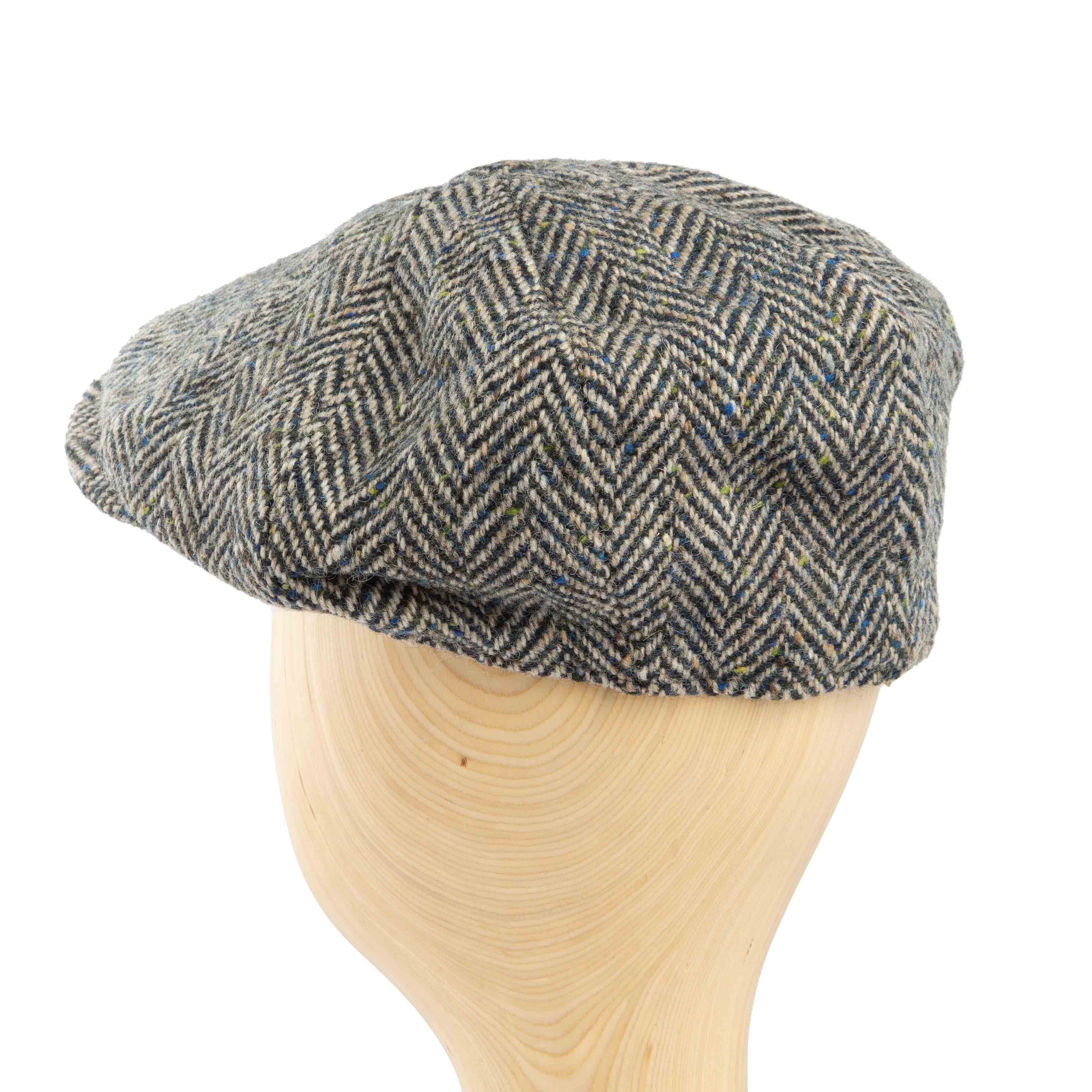 Premium multi-tonal herringbone tweed newsboy cap for men, perfect for vintage-inspired or sophisticated casual wear.
