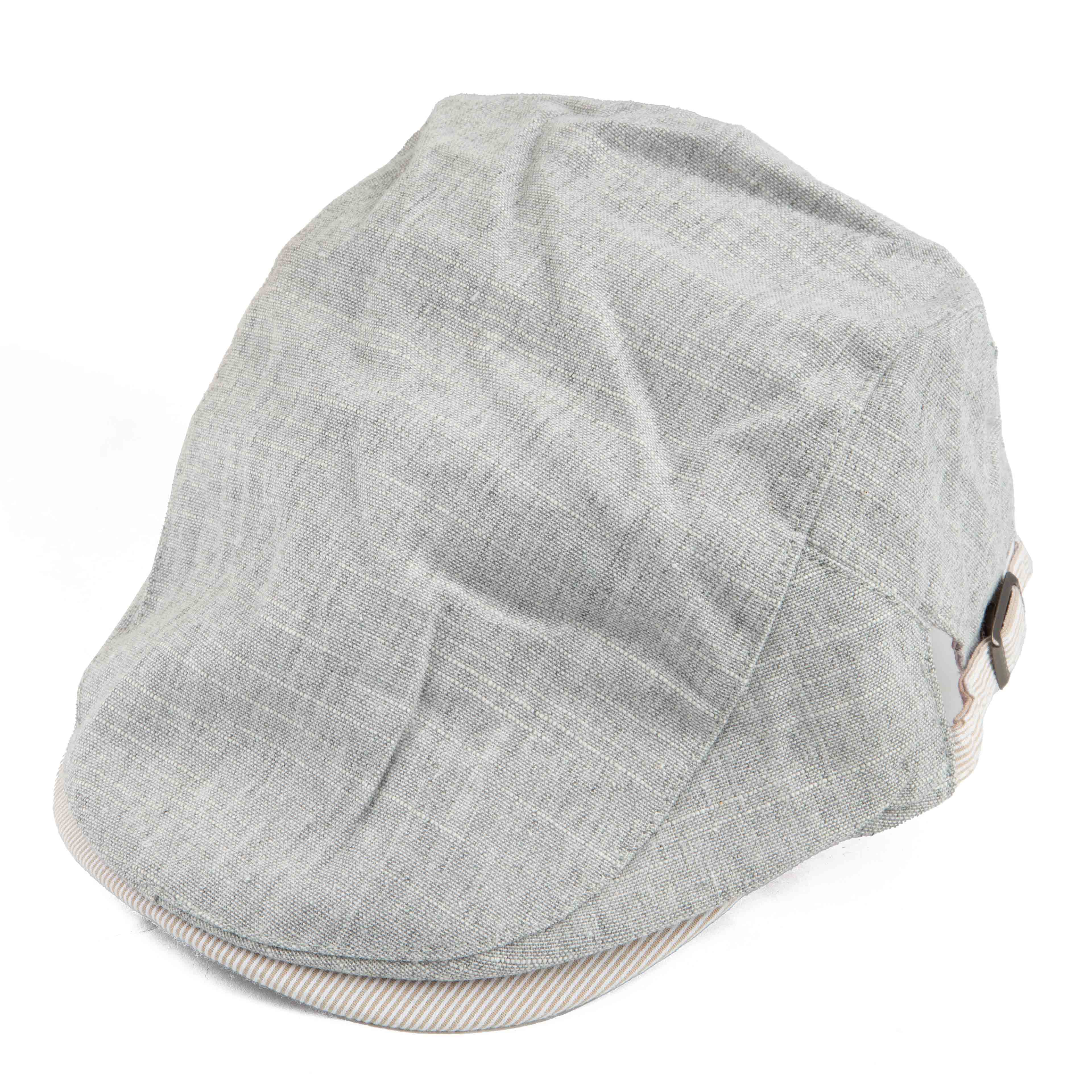 Lightweight grey linen blend flat cap for men, perfect for spring and summer.
