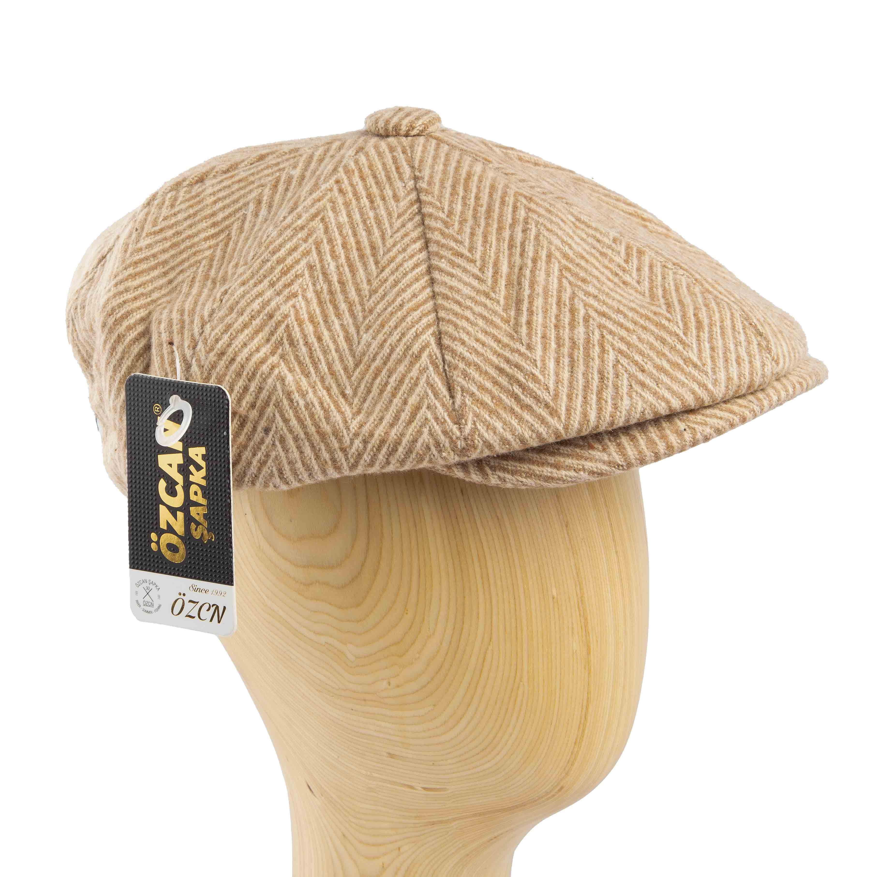Classic tan herringbone newsboy cap for men, perfect for versatile everyday wear.