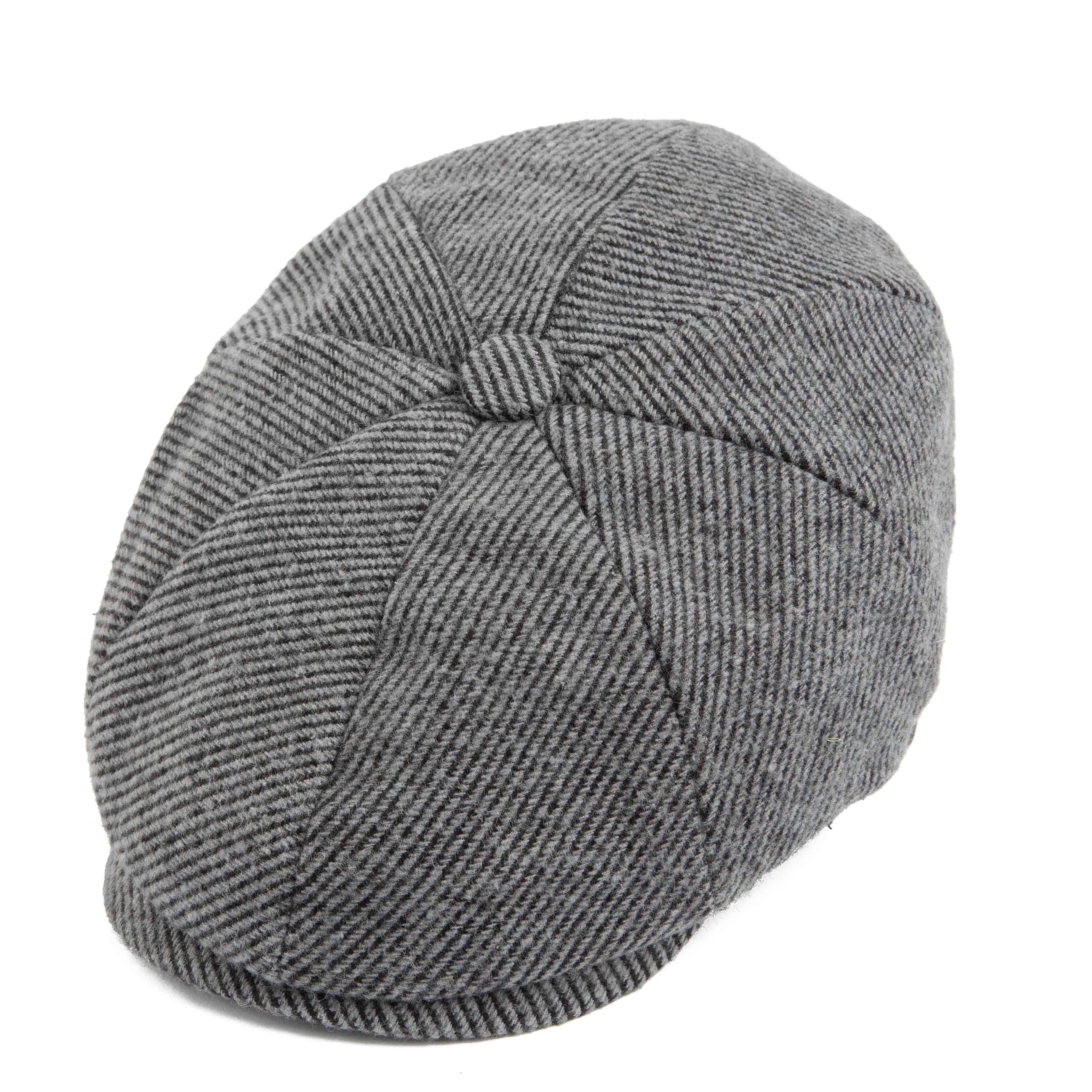 Classic grey herringbone newsboy cap for men, perfect for vintage or versatile everyday wear.