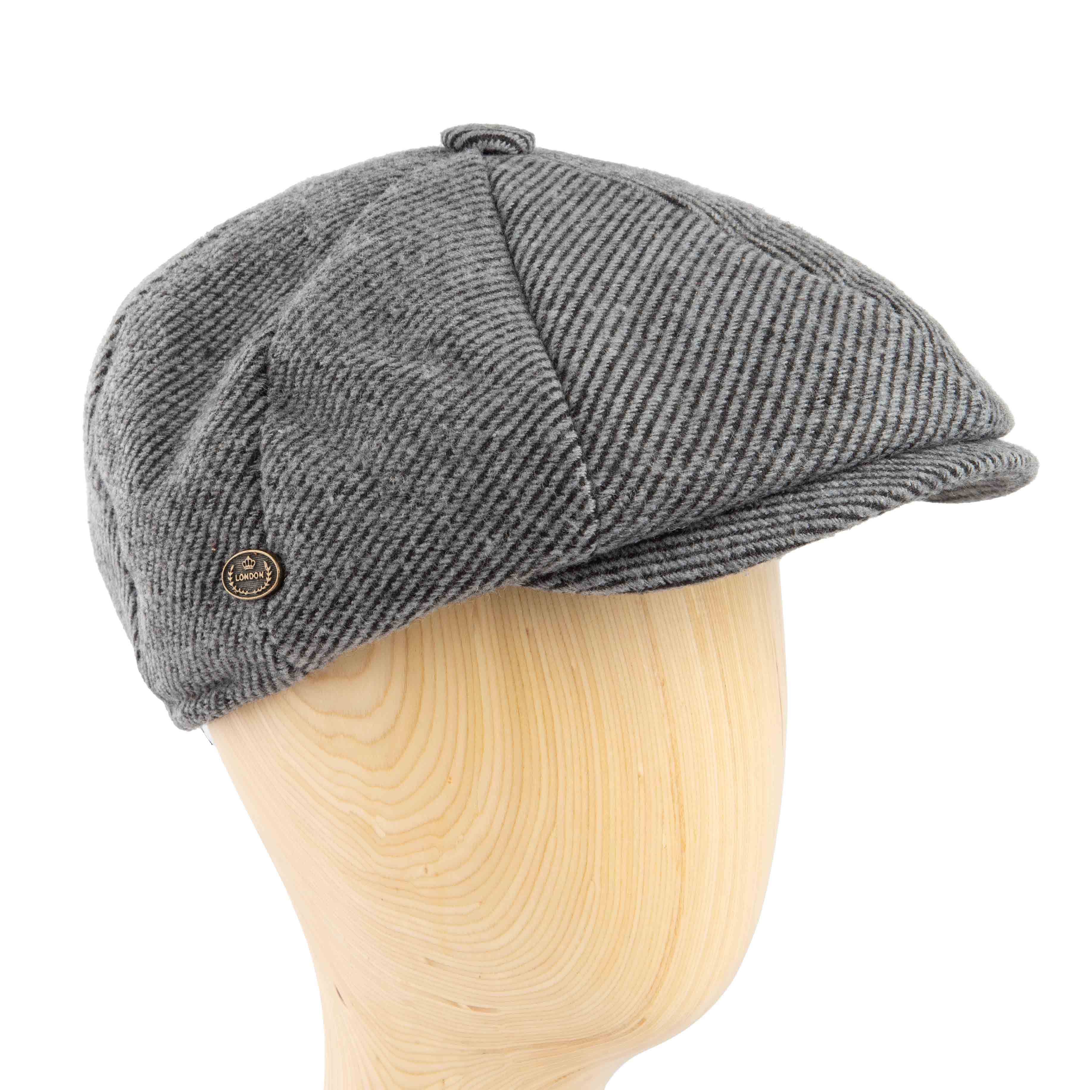 Classic grey herringbone newsboy cap for men, perfect for vintage or versatile everyday wear.