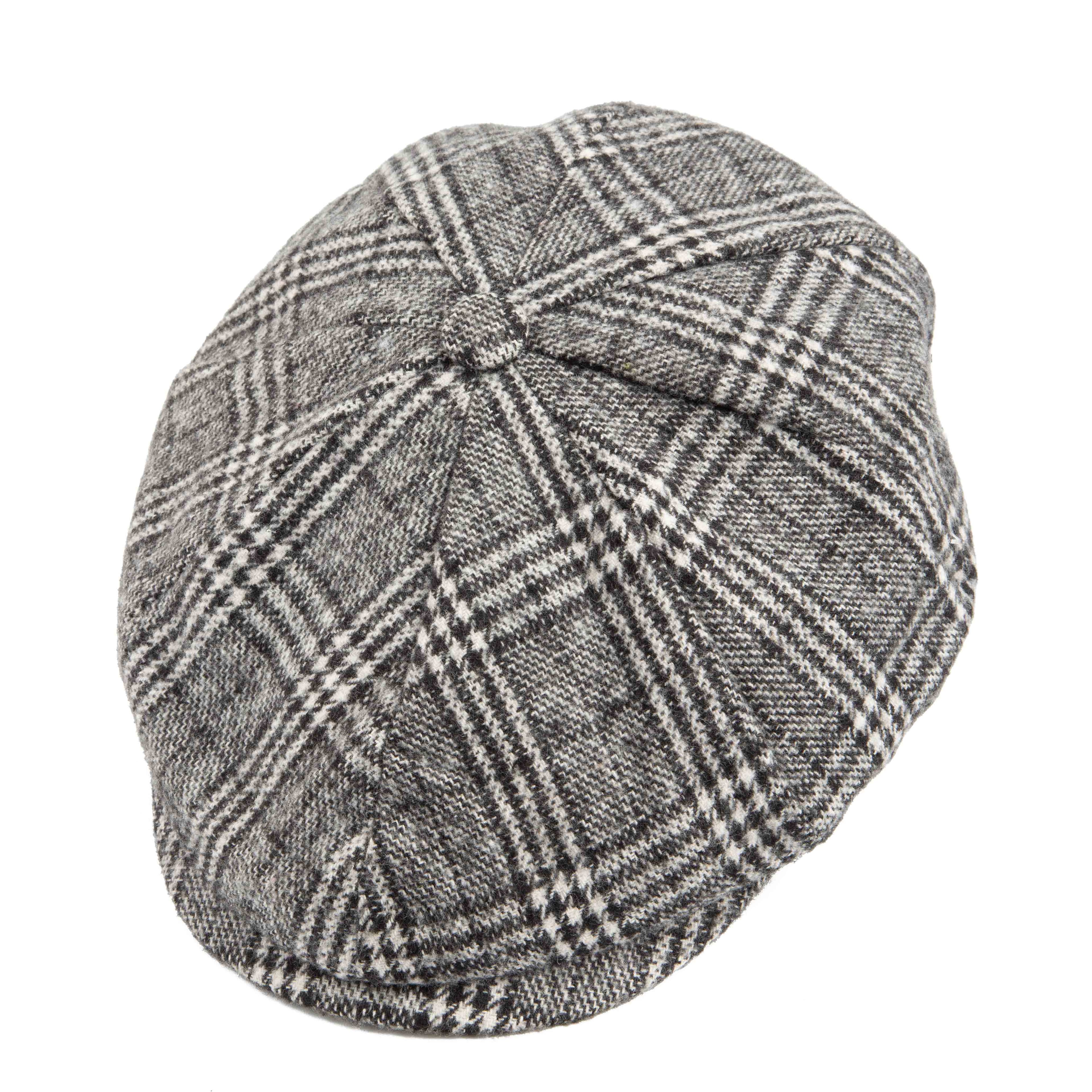 Grey and black plaid newsboy cap for men and women, classic style, wool blend, unisex fashion accessory