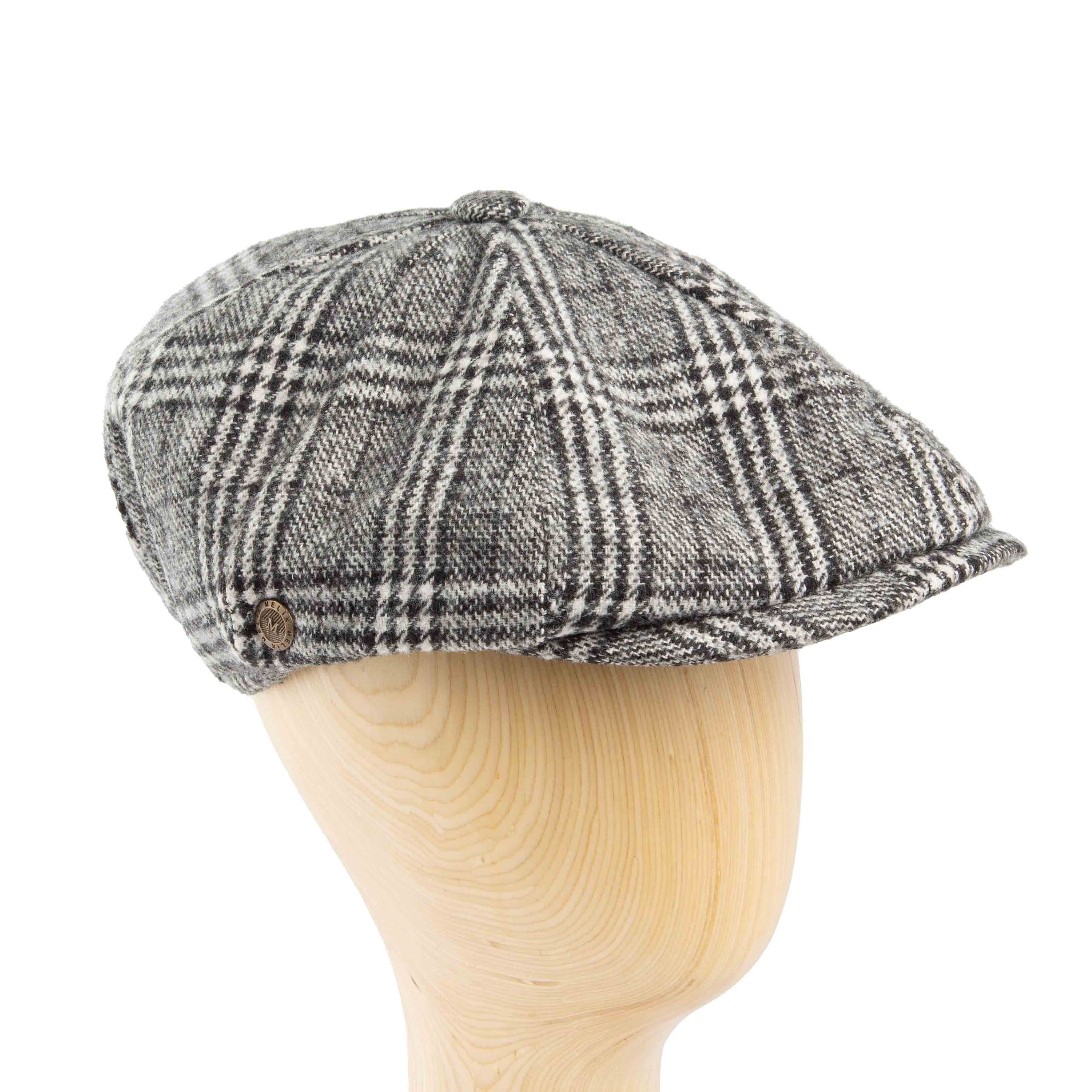 Grey and black plaid newsboy cap for men and women, classic style, wool blend, unisex fashion accessory