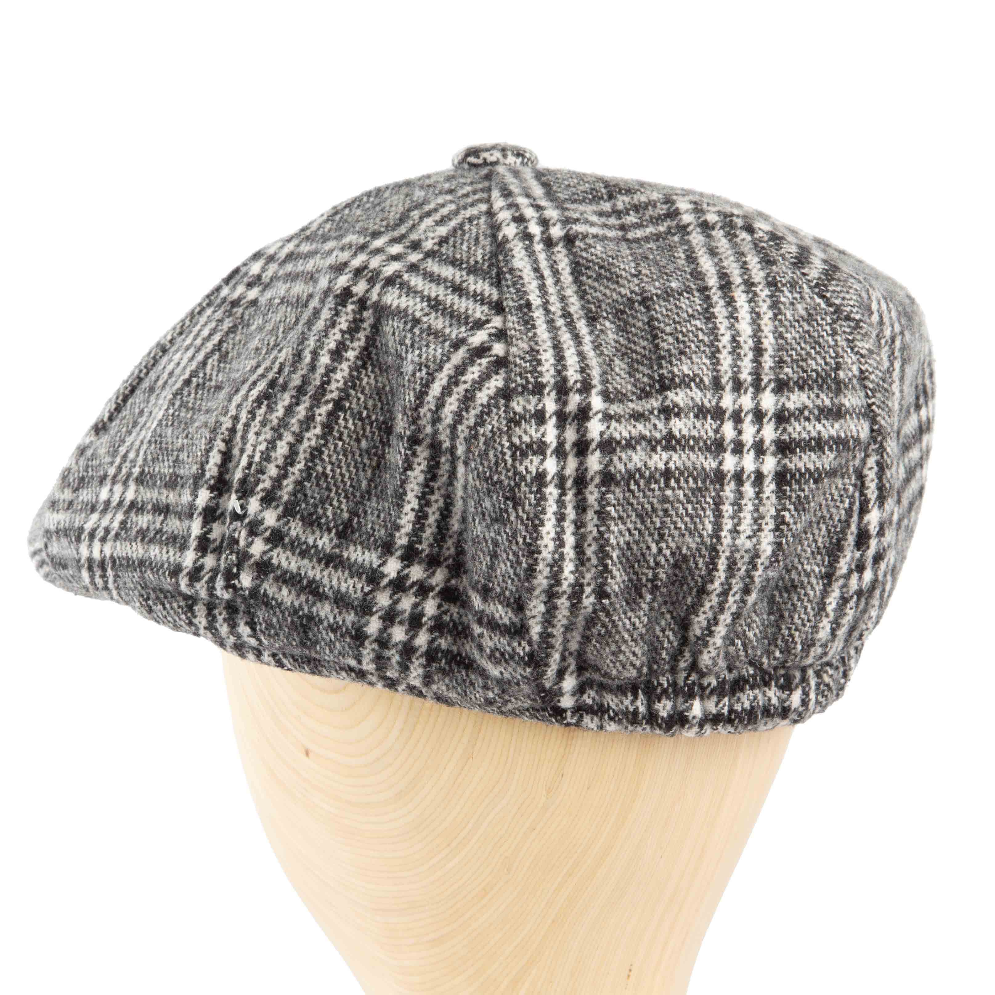 Grey and black plaid newsboy cap for men and women, classic style, wool blend, unisex fashion accessory