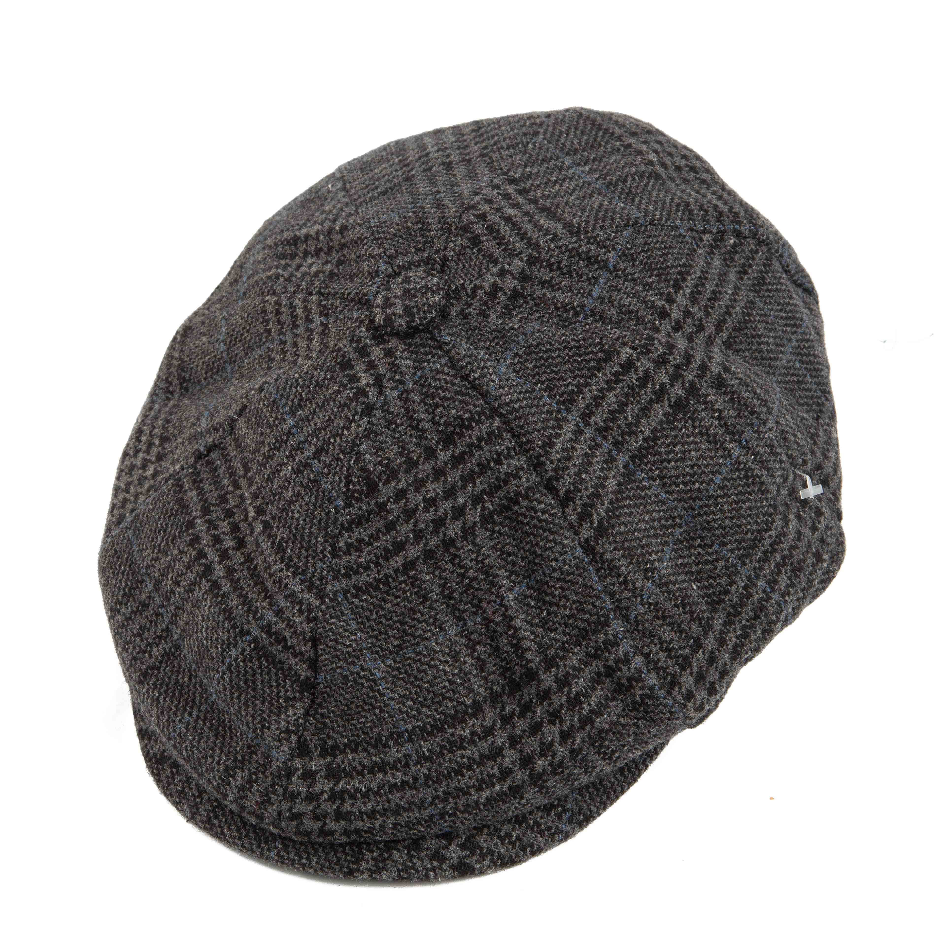 Dark plaid newsboy cap, classic unisex style, textured wool blend, vintage fashion accessory
