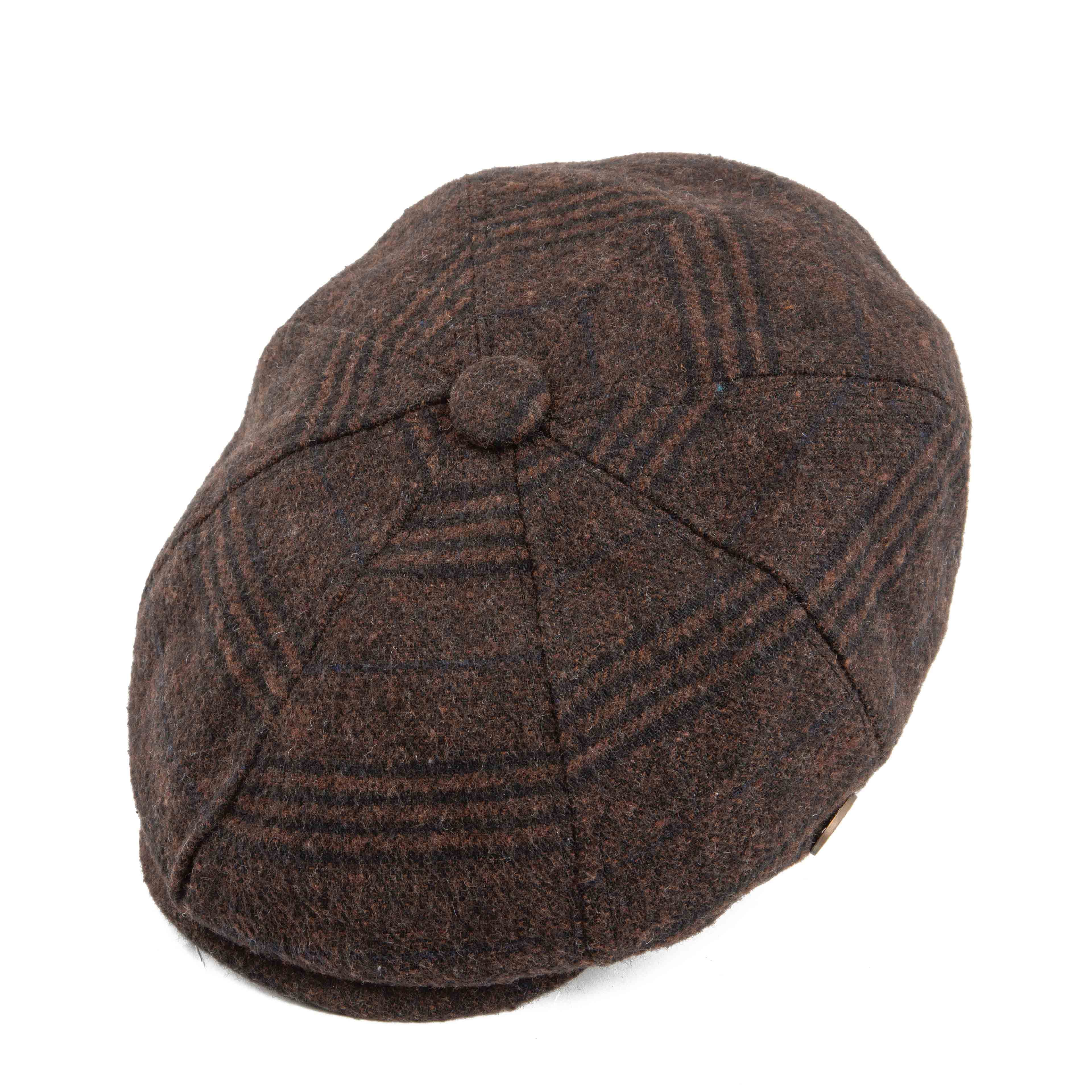 Brown plaid newsboy cap with button top - classic unisex style for timeless fashion.
