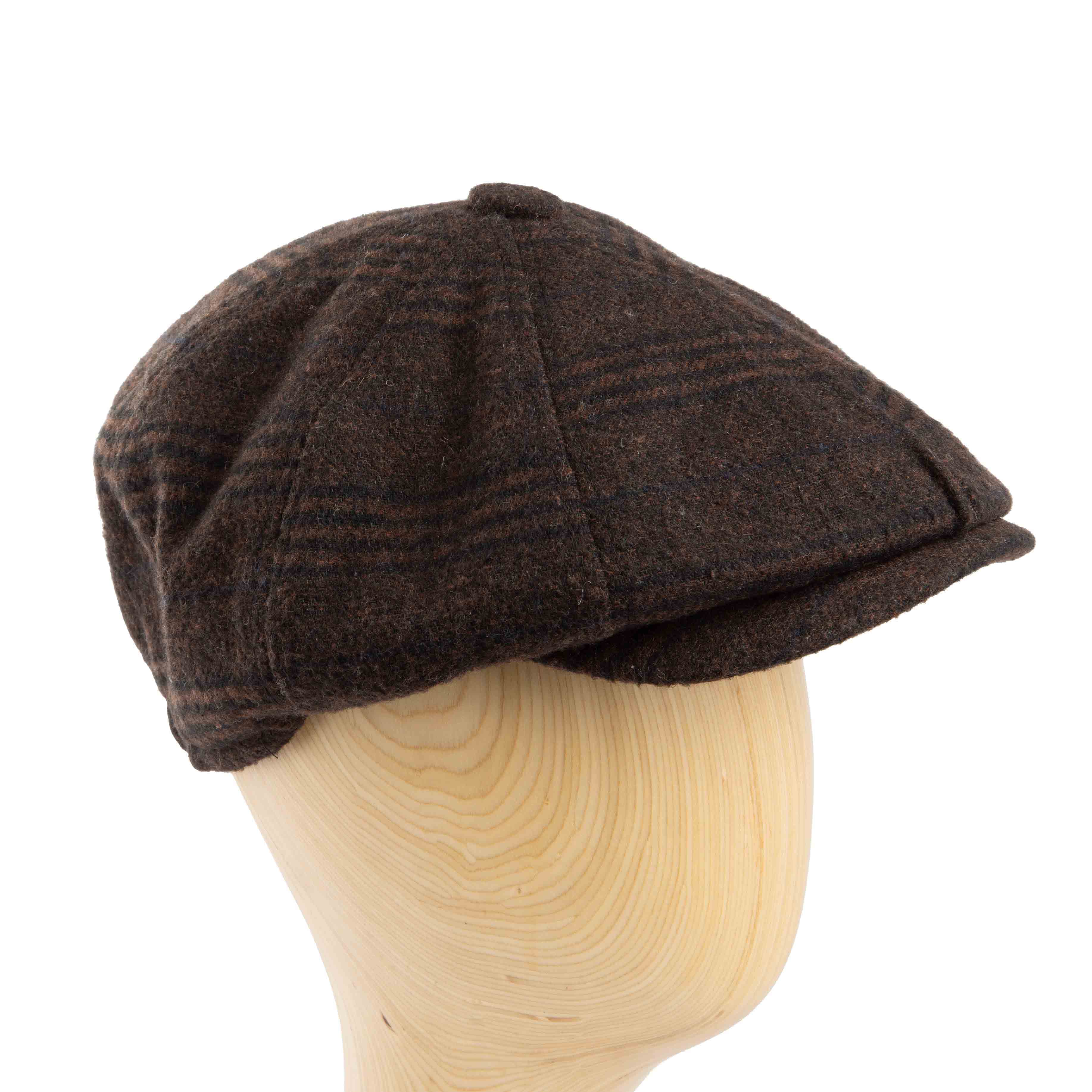 Brown plaid newsboy cap with button top - classic unisex style for timeless fashion.