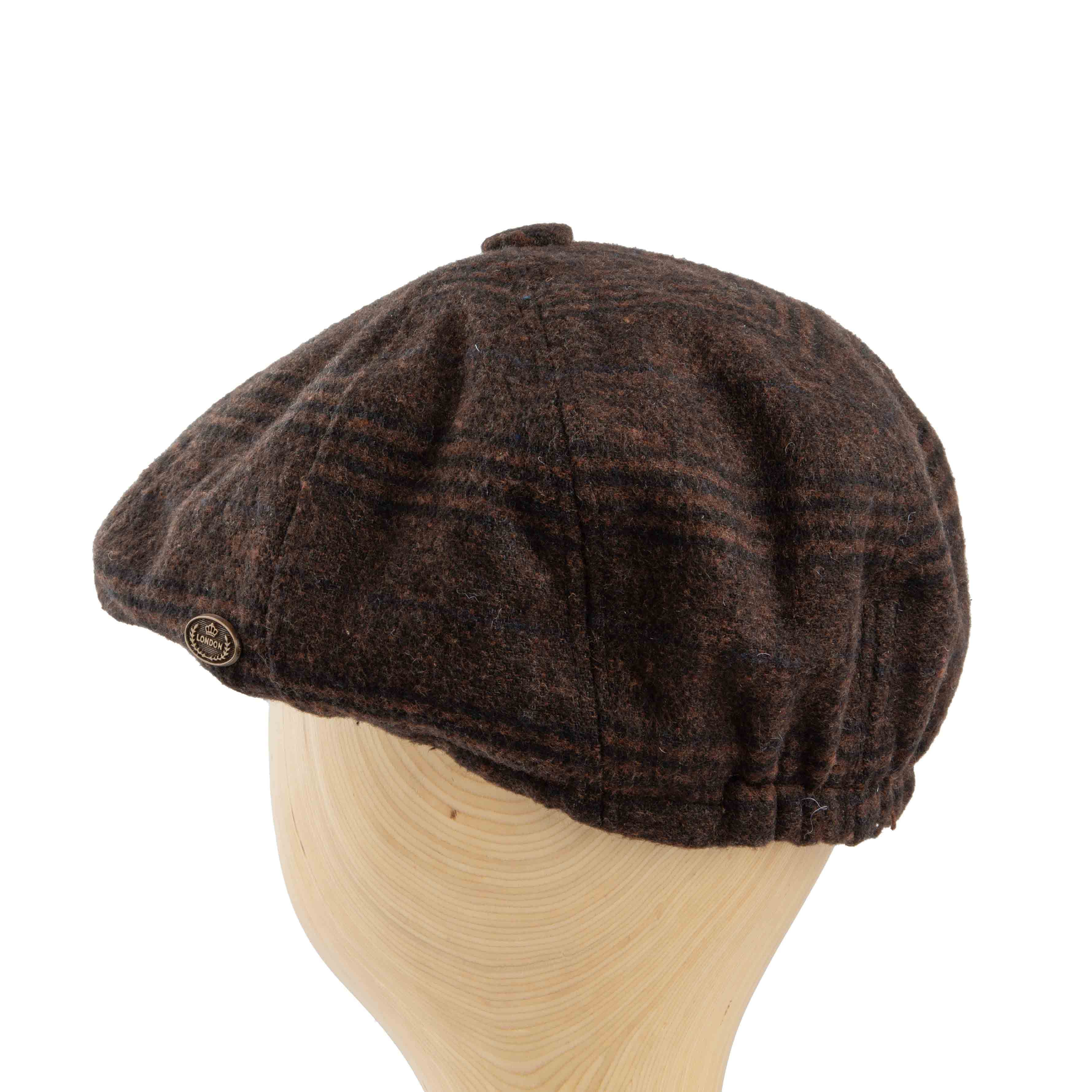 Brown plaid newsboy cap with button top - classic unisex style for timeless fashion.
