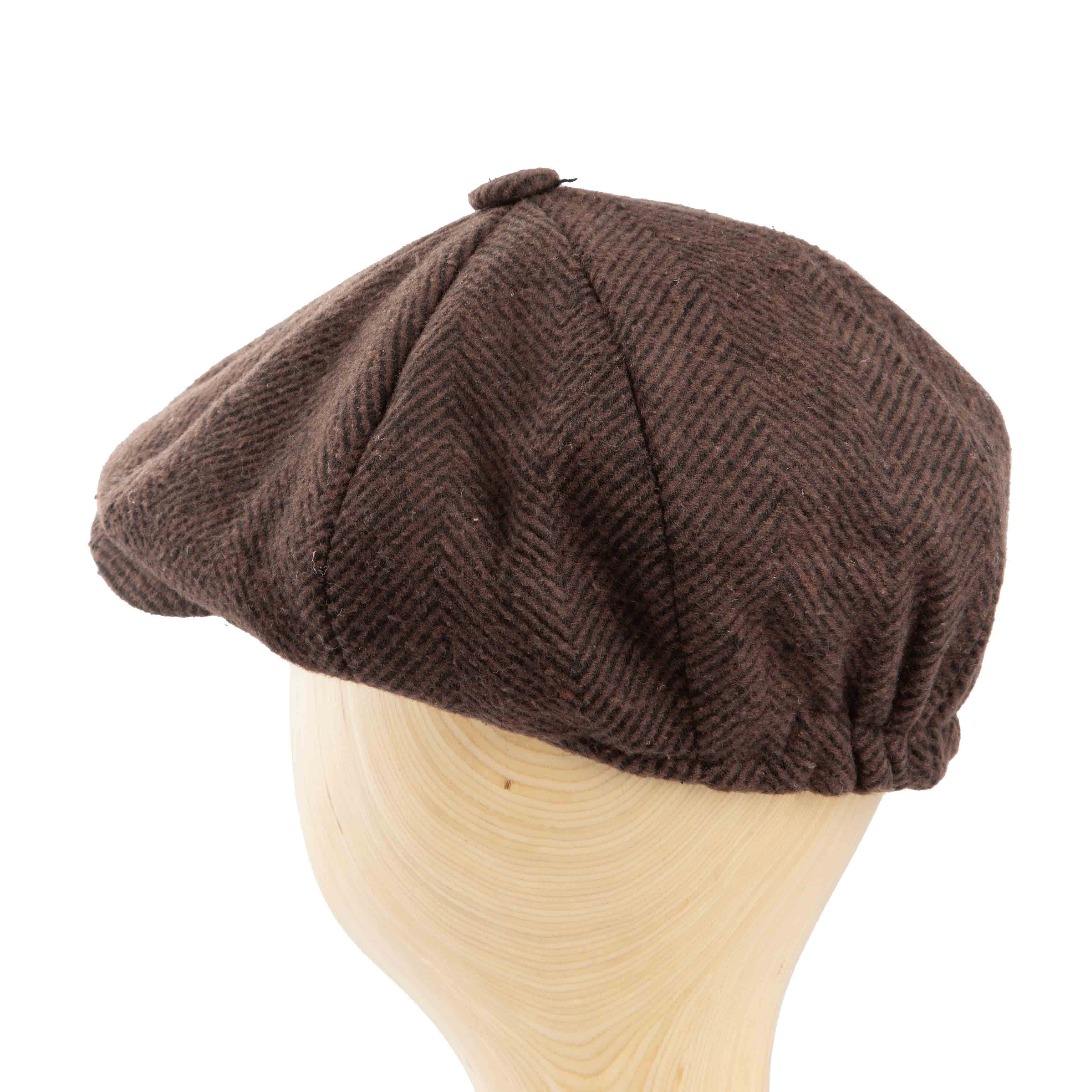 Brown herringbone newsboy cap - classic unisex style with textured weave.