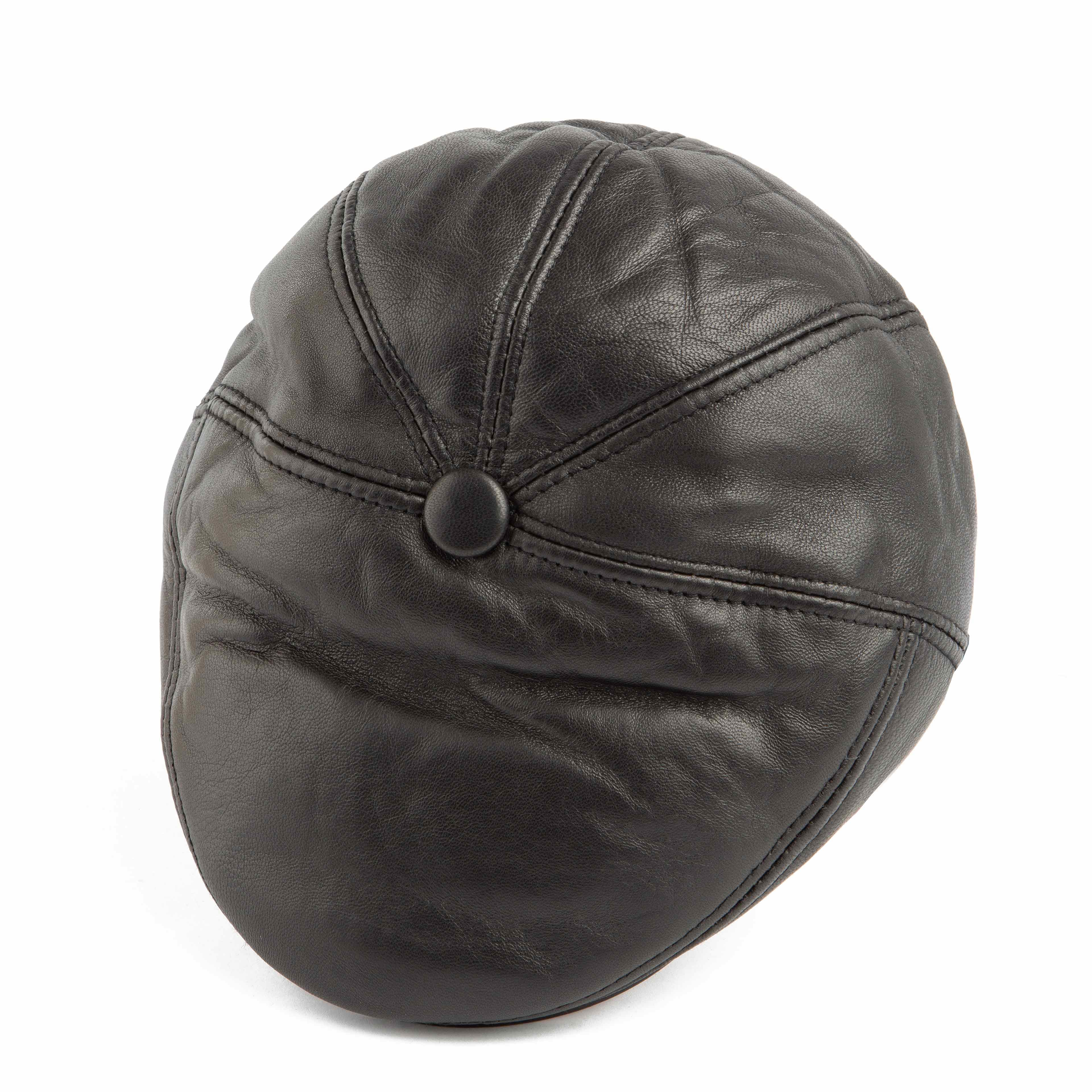 Black Leather One Piece Flat Cap