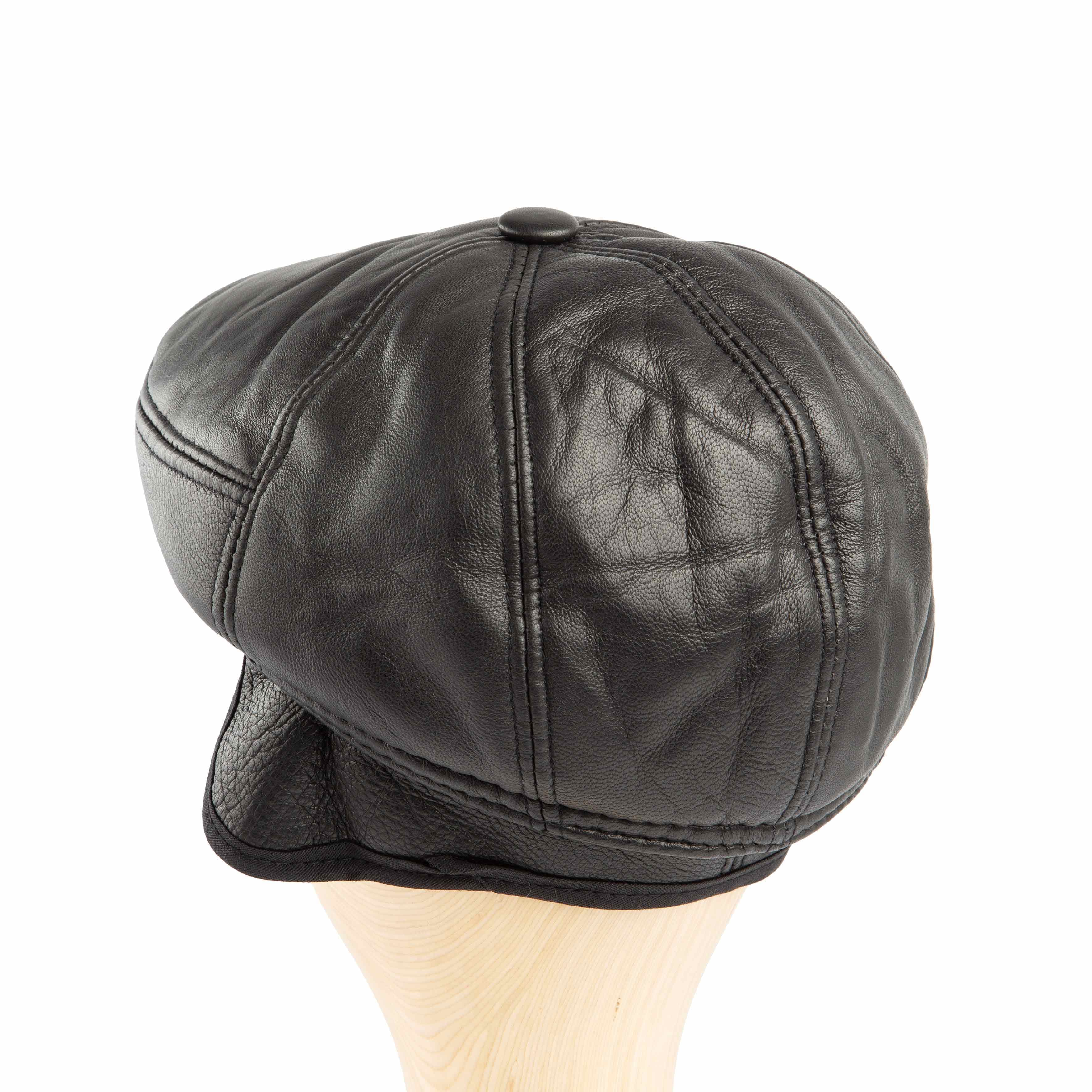 Black Leather One Piece Flat Cap