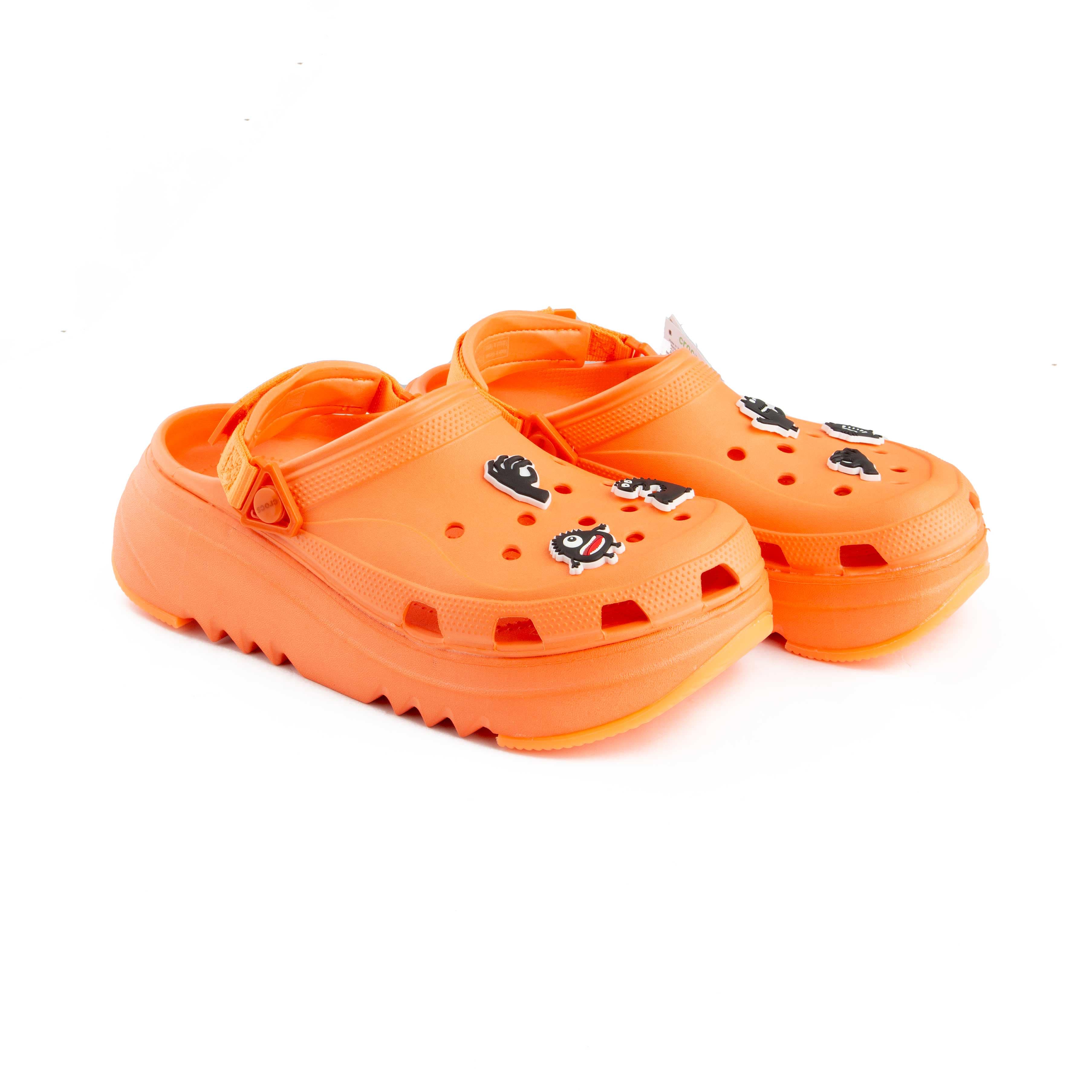Vibrant Orange Platform Clogs with Quirky Charms
