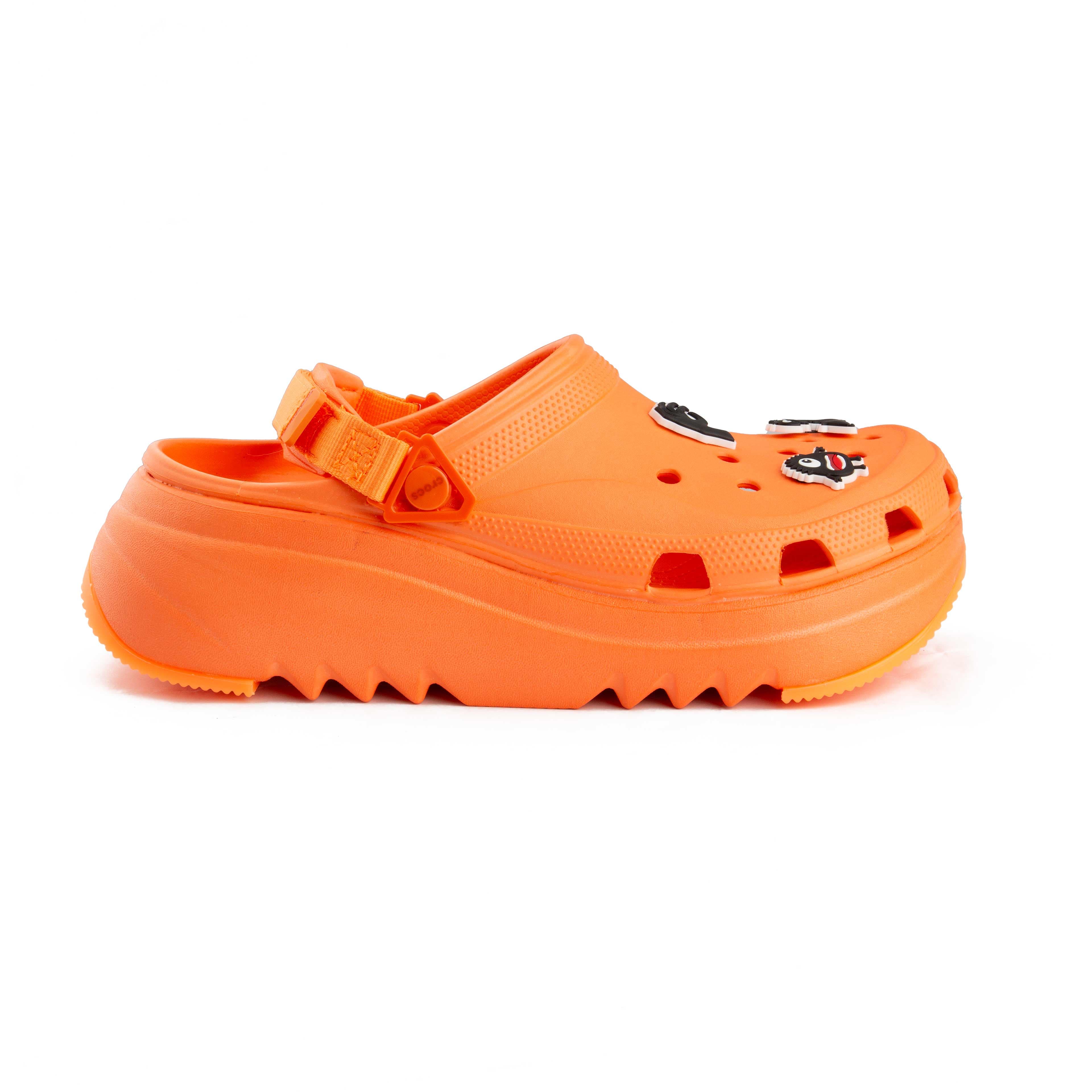 Vibrant Orange Platform Clogs with Quirky Charms