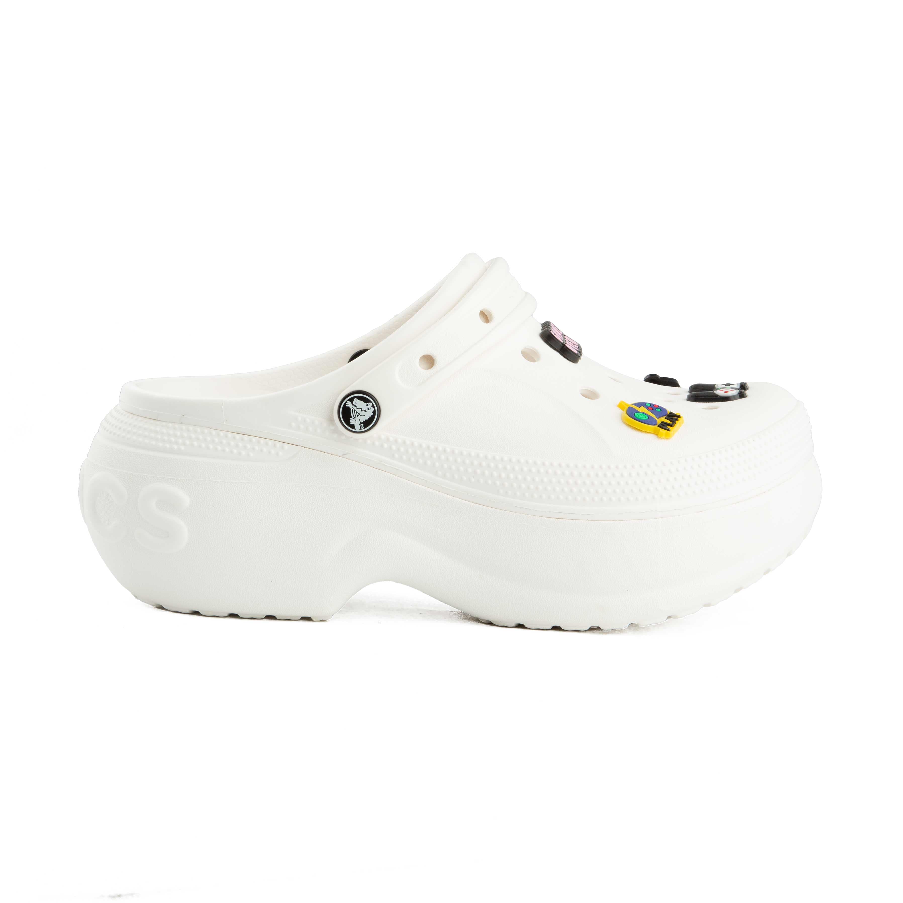 This is a pair of white Crocs Classic Platform Clogs