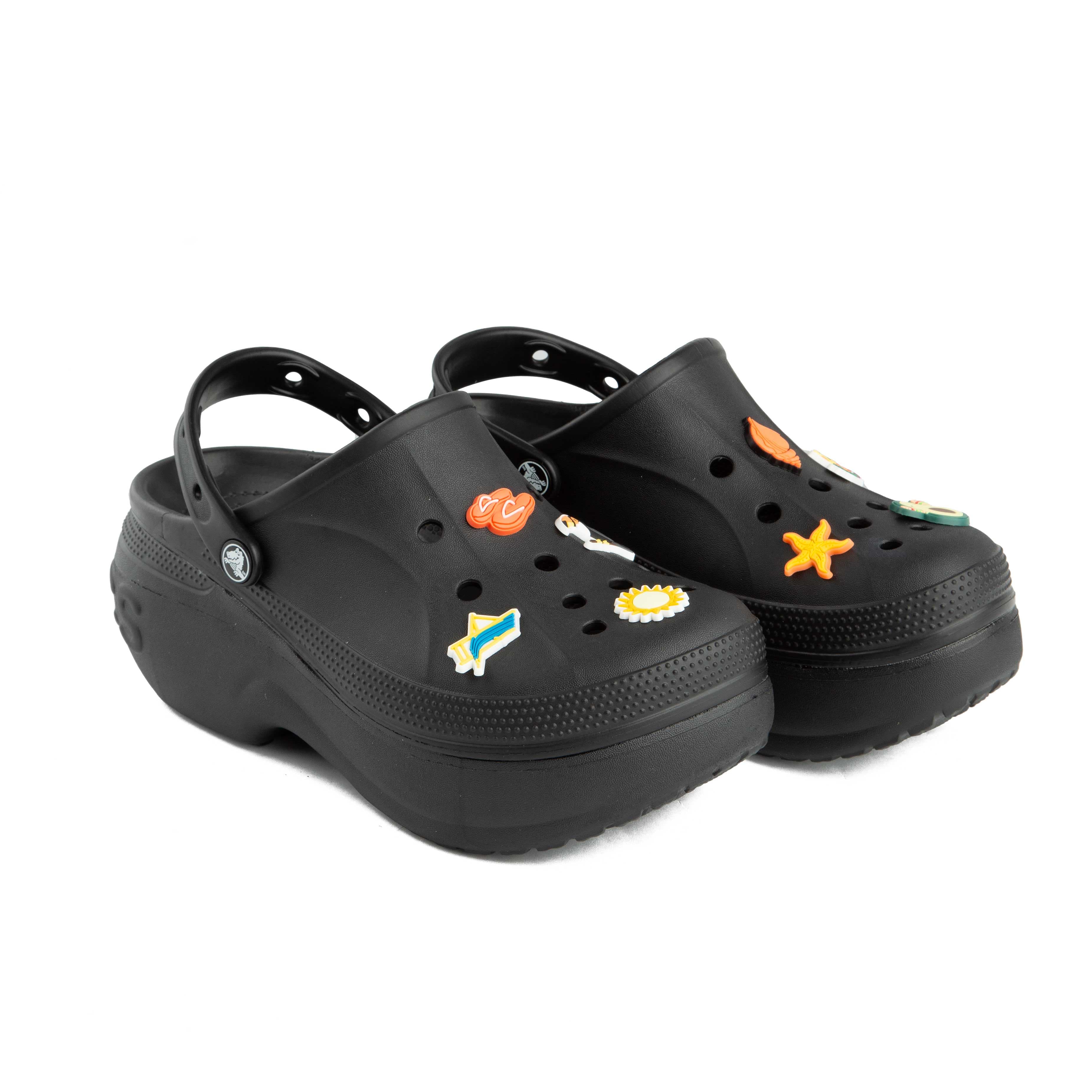 Classic Platform Crocs Bella Clogs with Fun Jibbitz, 11267 -Black 