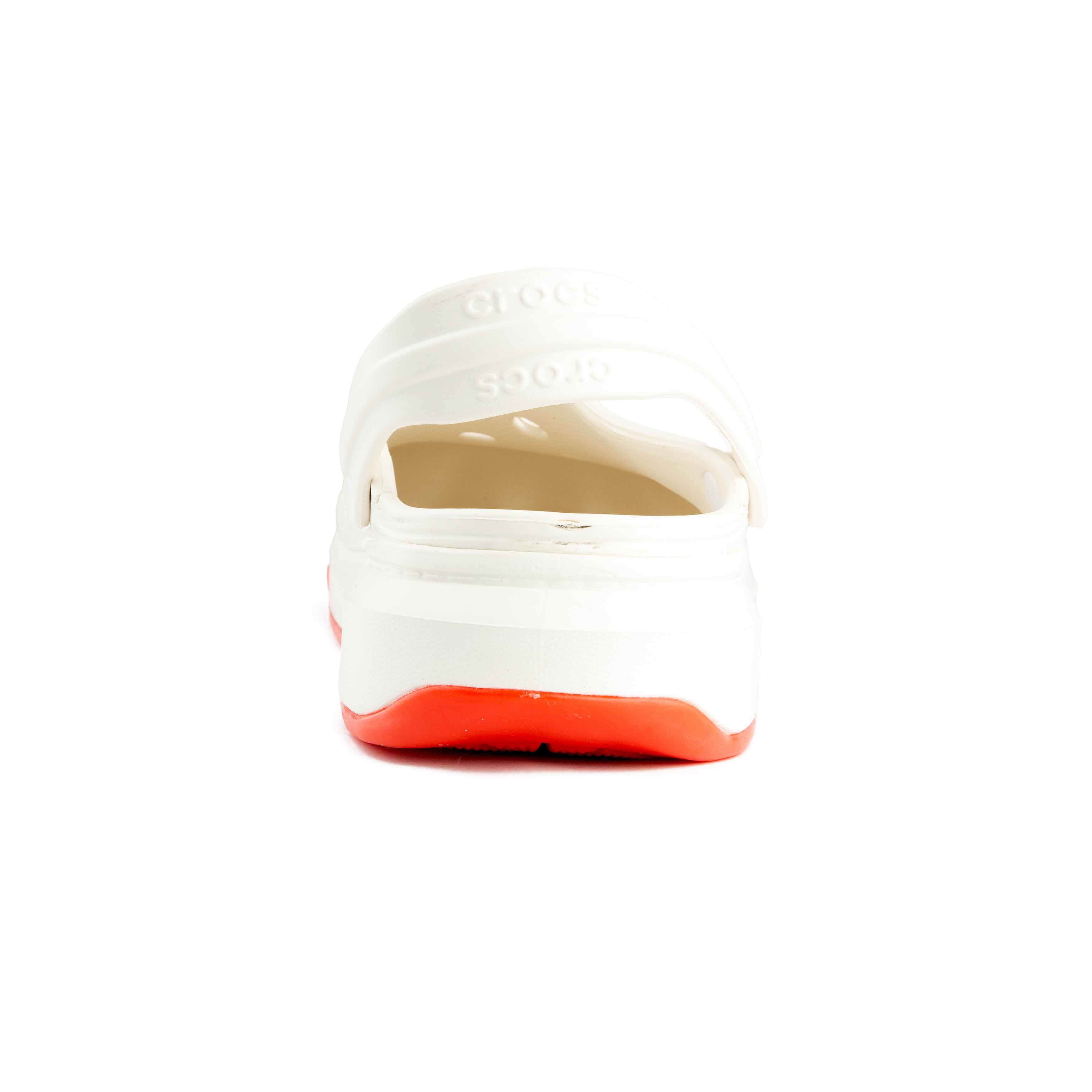 These are bright and comfortable cream-colored platform clogs, designed with a playful twist. 