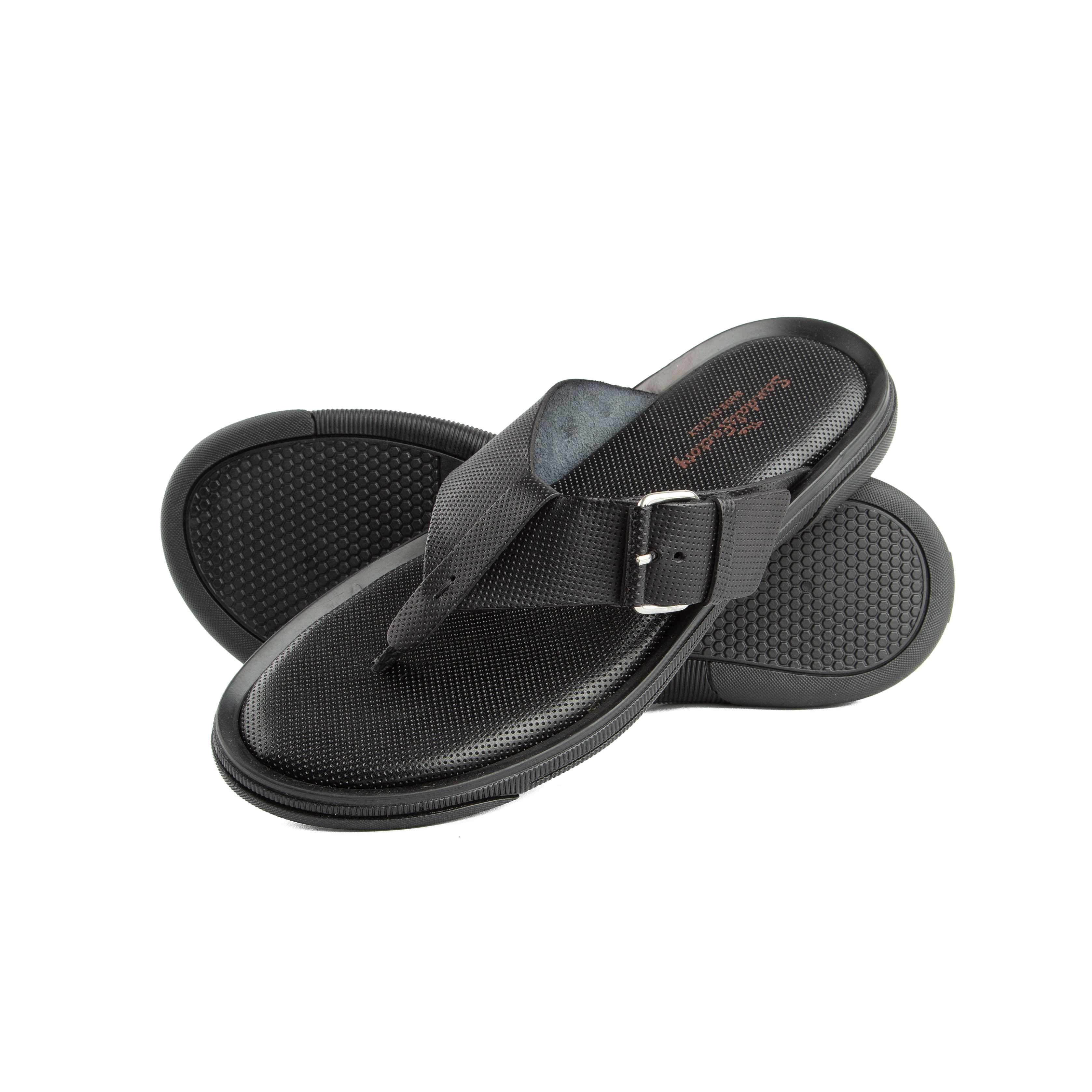 This is a pair of sophisticated black thong sandals, often referred to as dressy flip-flops or slippers in local Nigerian parlance. 