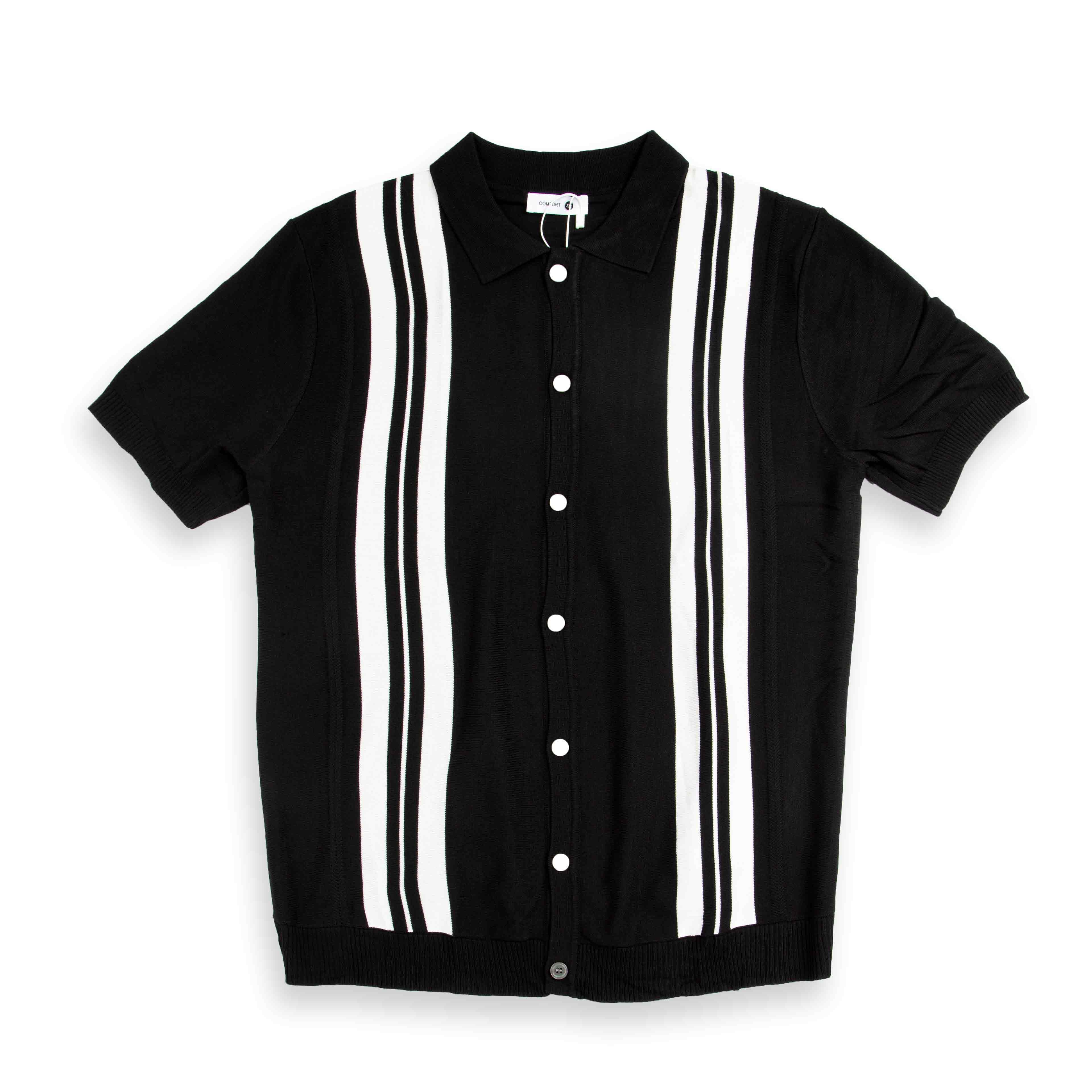 Retro Black & White Vertical Stripe Knit Shirt