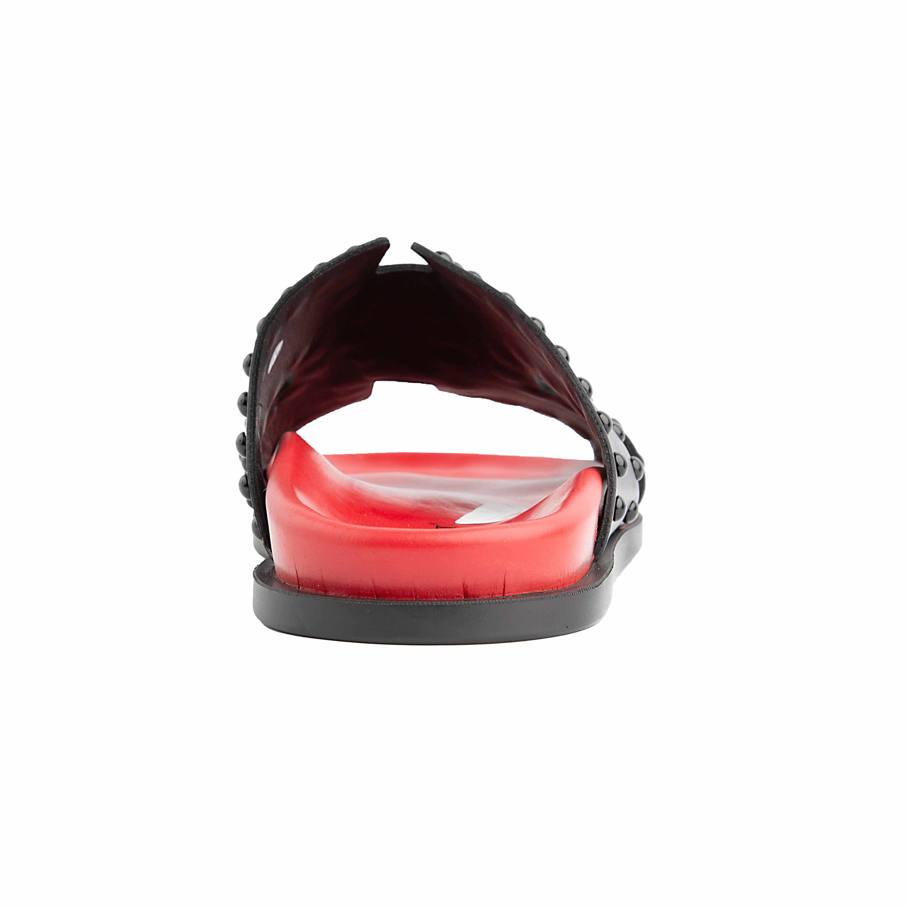 Peter Ascot Black Studded Red Footbed Slide Sandals