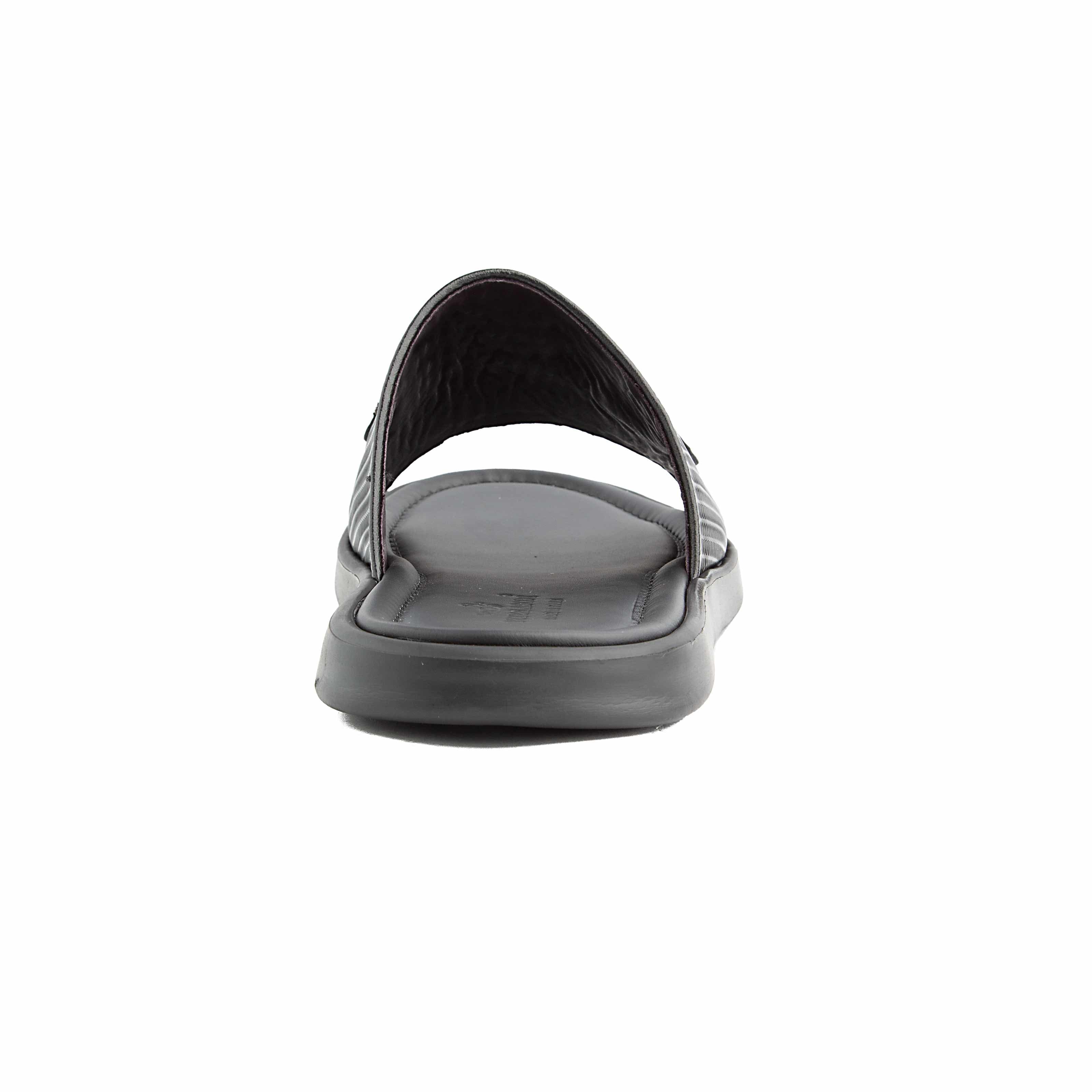 Peter Ascot Men's Black Leather Gold Buckle Slides