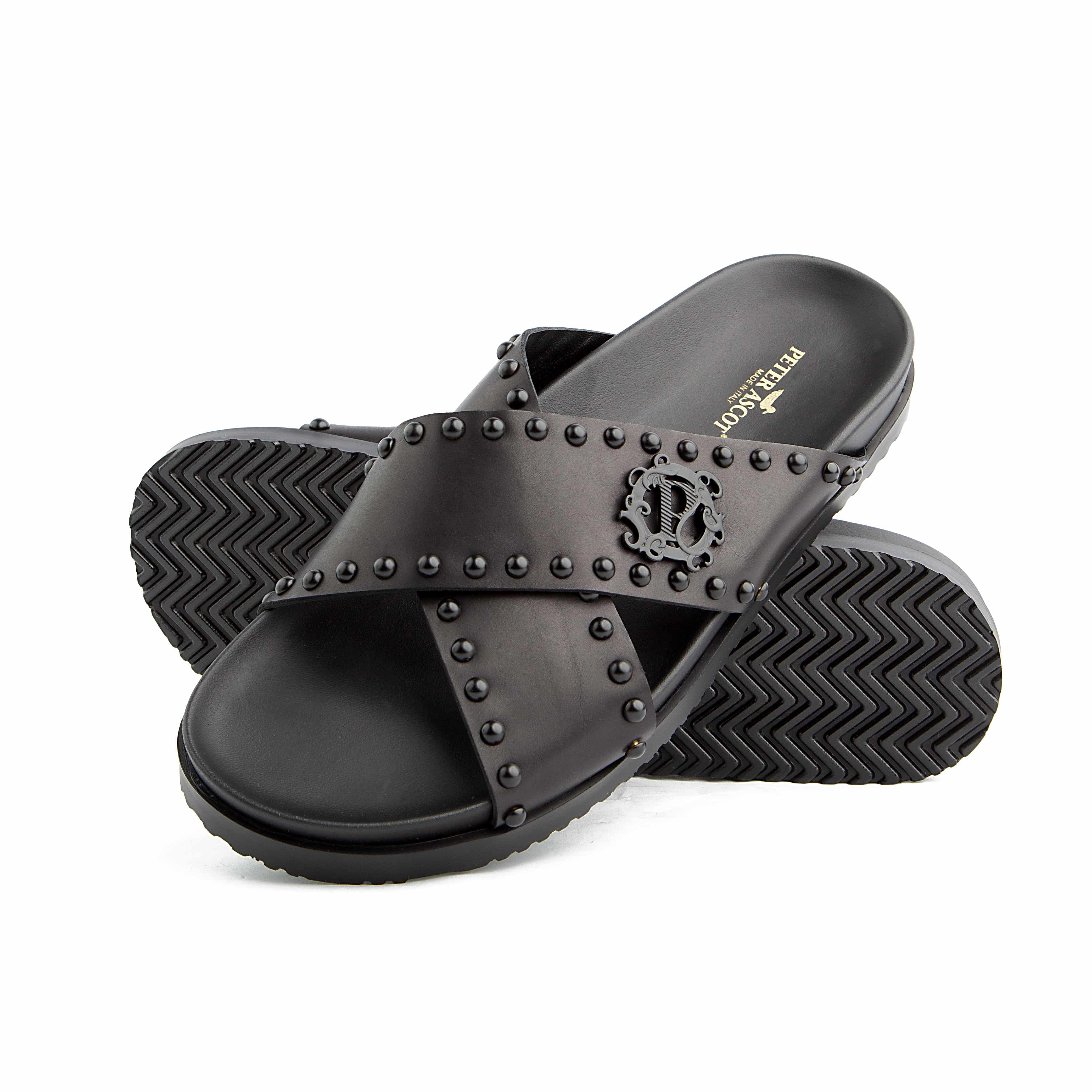 Peter Ascot Black Studded Cross Strap Sandals