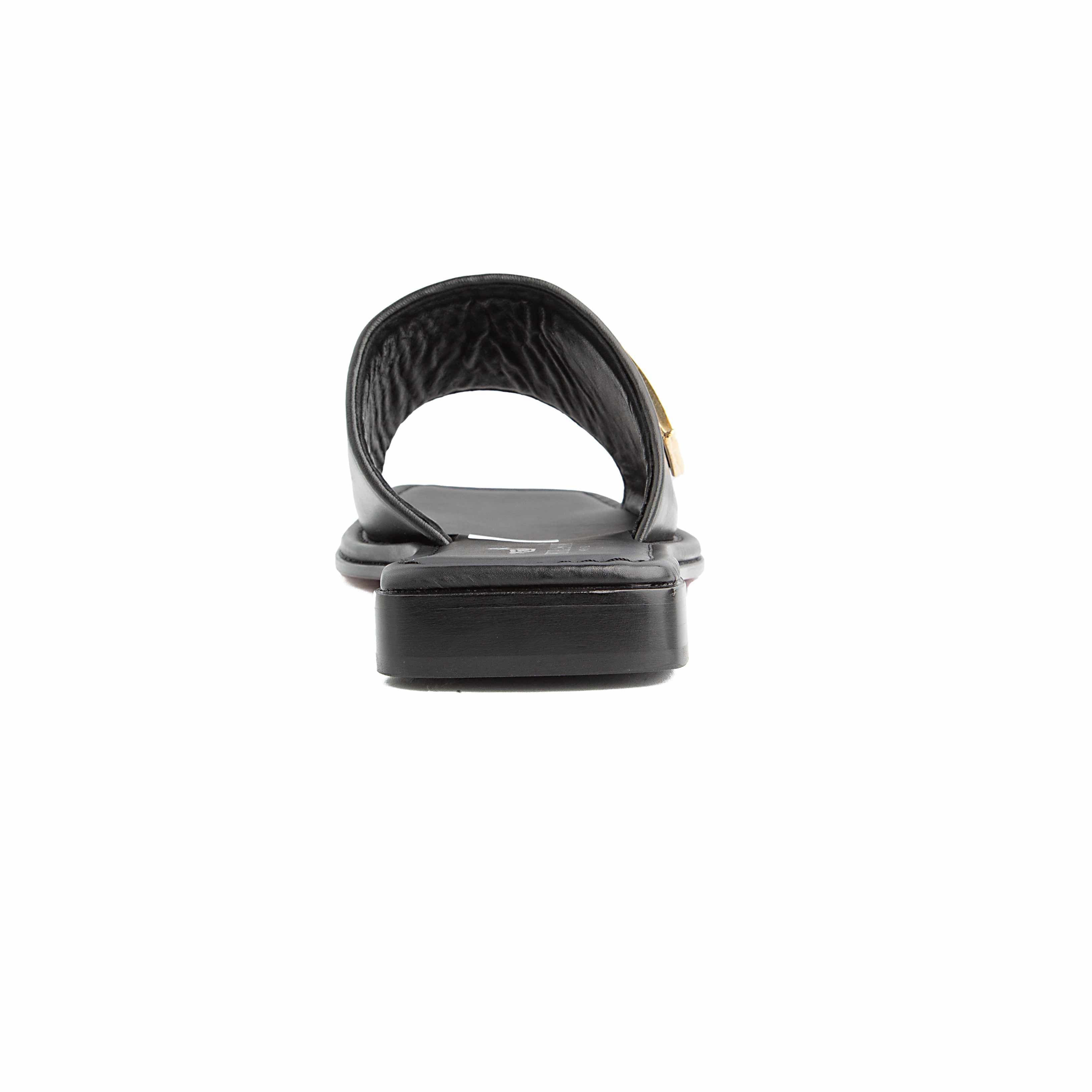Peter Ascot Men's Black Leather Gold Plaque Slides