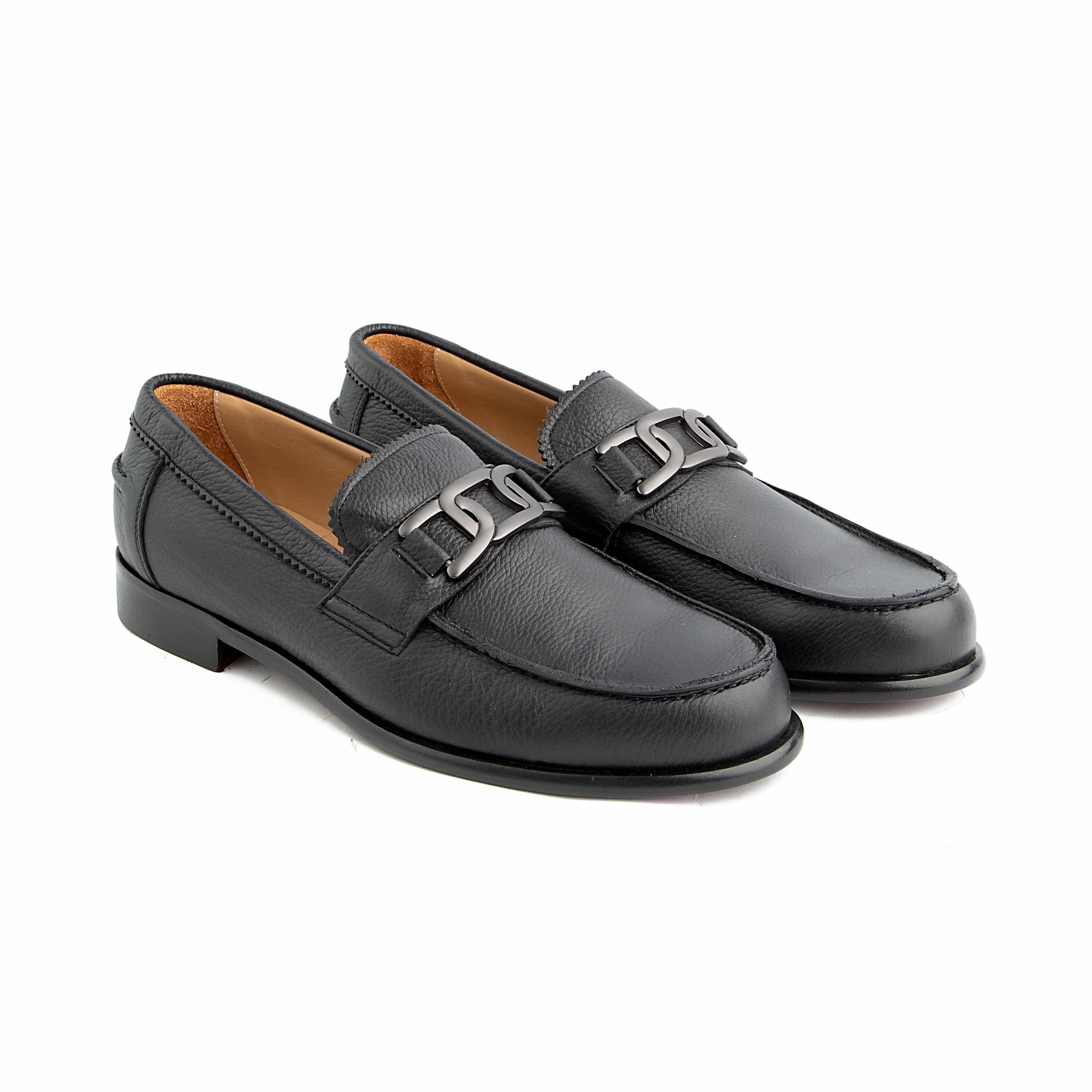 Peter Ascot Men's Black Leather Chain Loafers