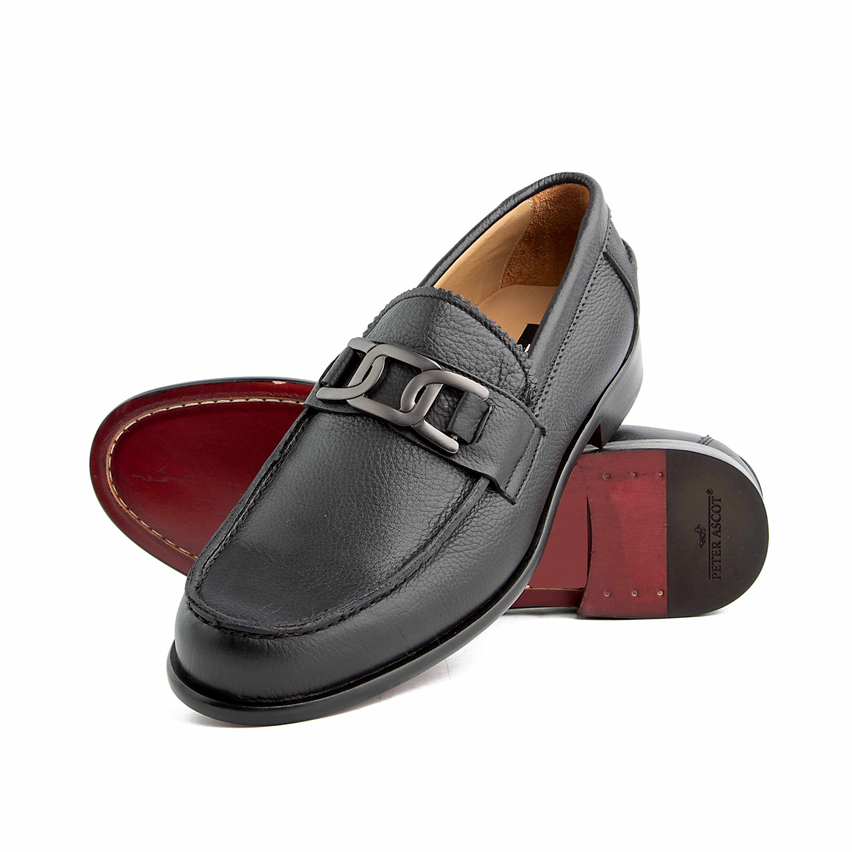 Peter Ascot Men's Black Leather Chain Loafers