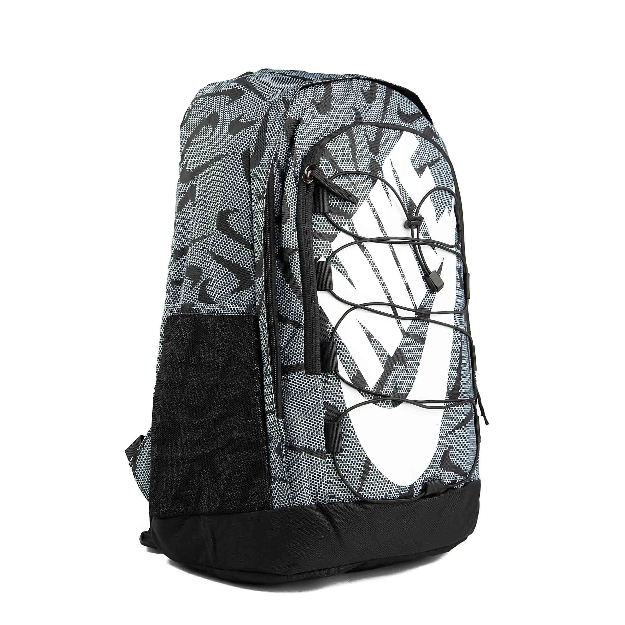 Nike Brasilia JDI backpack, black and white logo print.