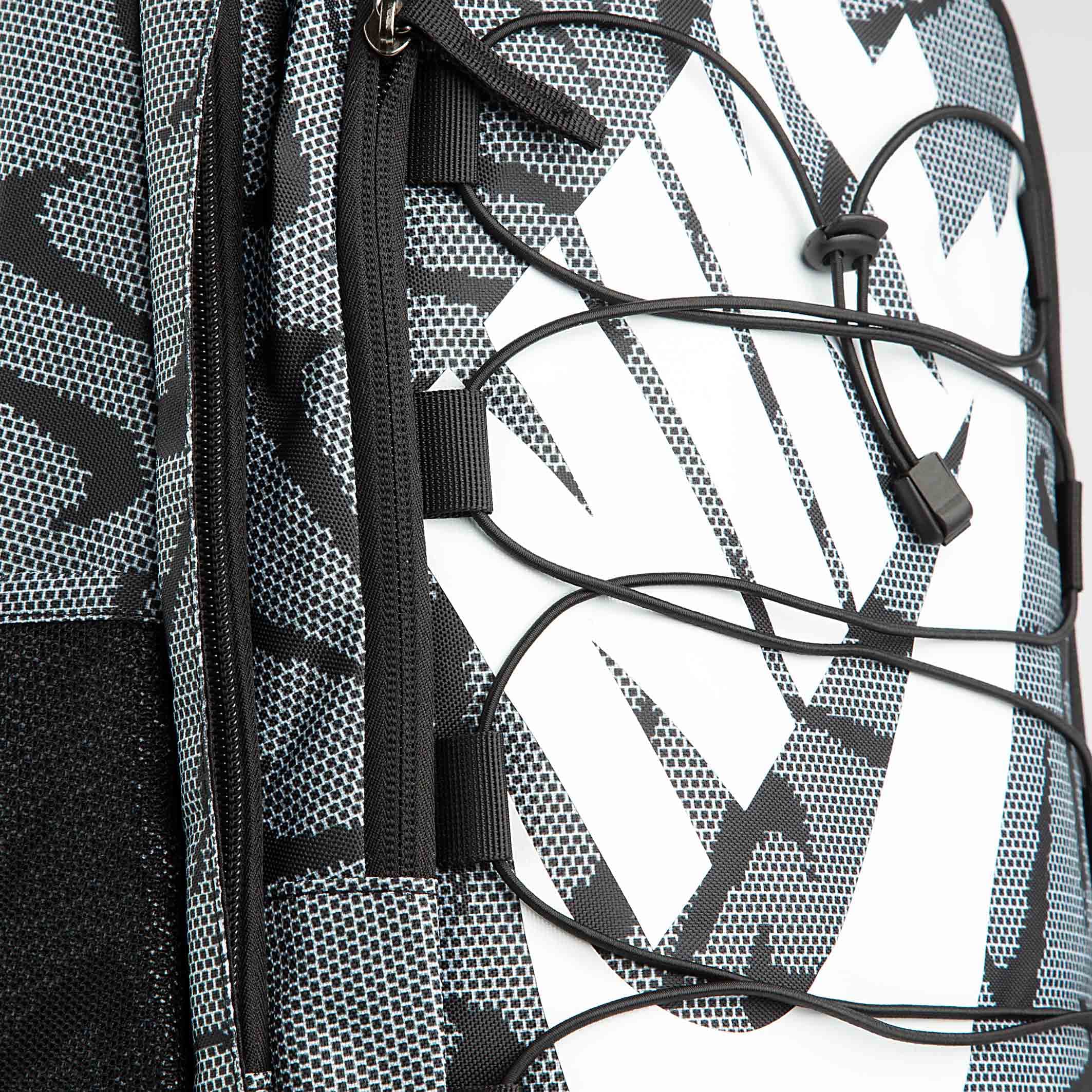 Nike Brasilia JDI backpack, black and white logo print.