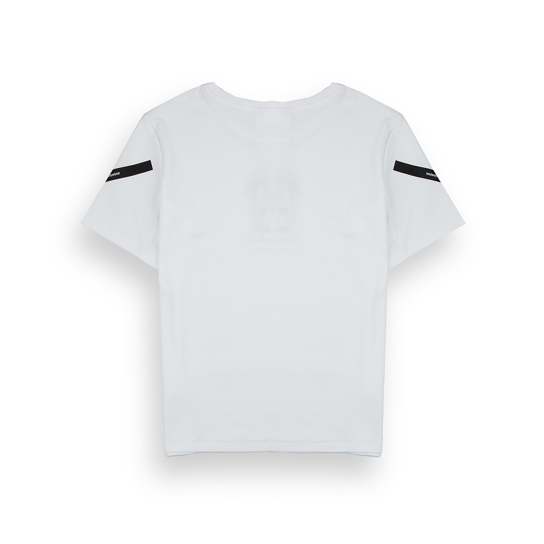 Adidas Sportswear T-Shirt in white with a black three-stripe logo on the chest and matching stripes on the sleeves.