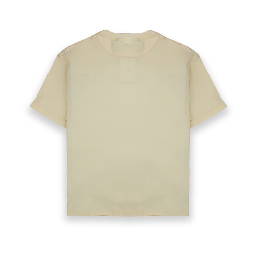 A plain cream-colored Nike t-shirt with a minimalist, clean design.
