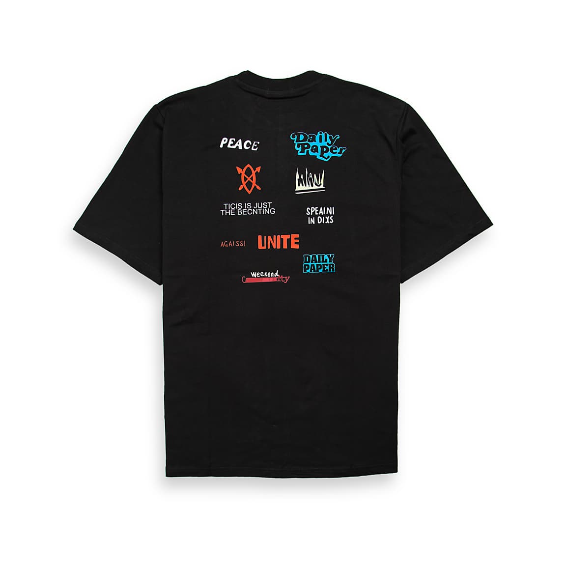 Daily Paper Bubble Logo T-Shirt in black cotton with a vibrant orange/red puff print logo on the chest. Classic streetwear crewneck.