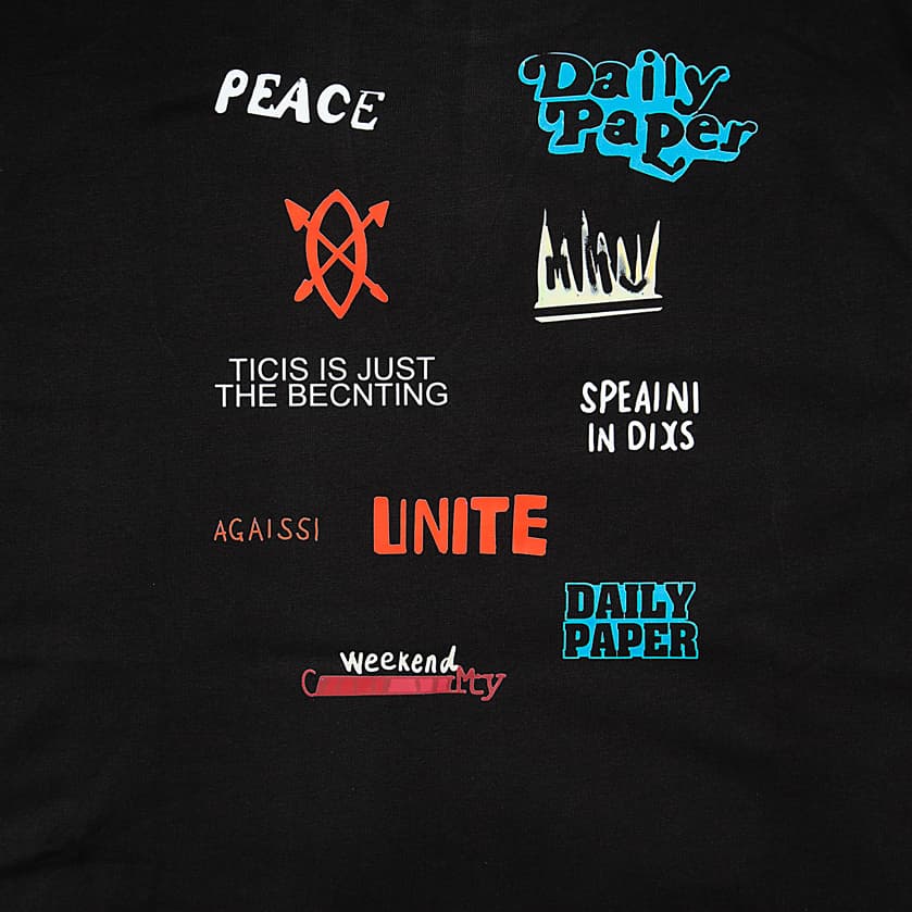 Daily Paper Bubble Logo T-Shirt in black cotton with a vibrant orange/red puff print logo on the chest. Classic streetwear crewneck.