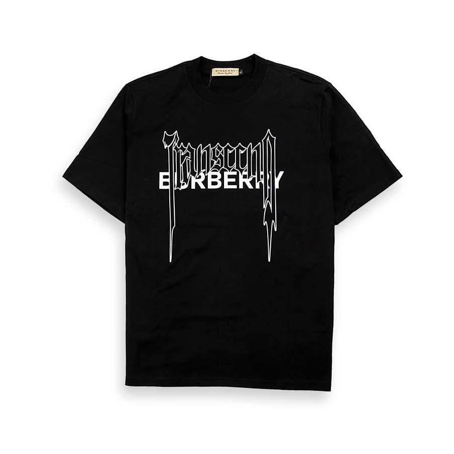 This is a classic white, short-sleeved, crew-neck t-shirt from the luxury fashion house Burberry.