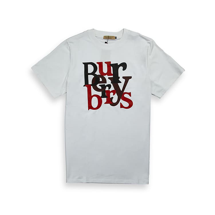 This is a classic white, short-sleeved, crew-neck t-shirt from the luxury fashion brand Burberry. 