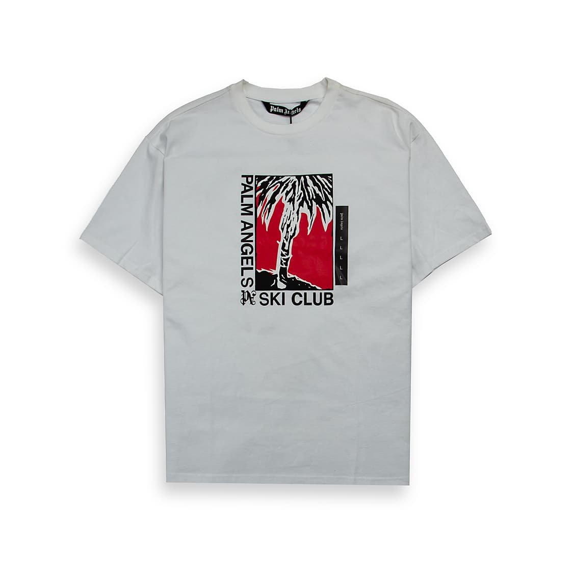 This is a short-sleeved, crew-neck t-shirt from the luxury streetwear brand Palm Angels. 