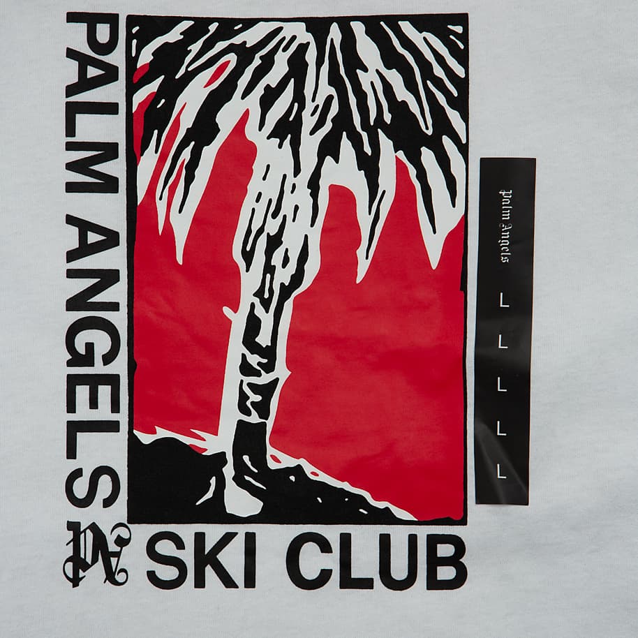 This is a short-sleeved, crew-neck t-shirt from the luxury streetwear brand Palm Angels. 