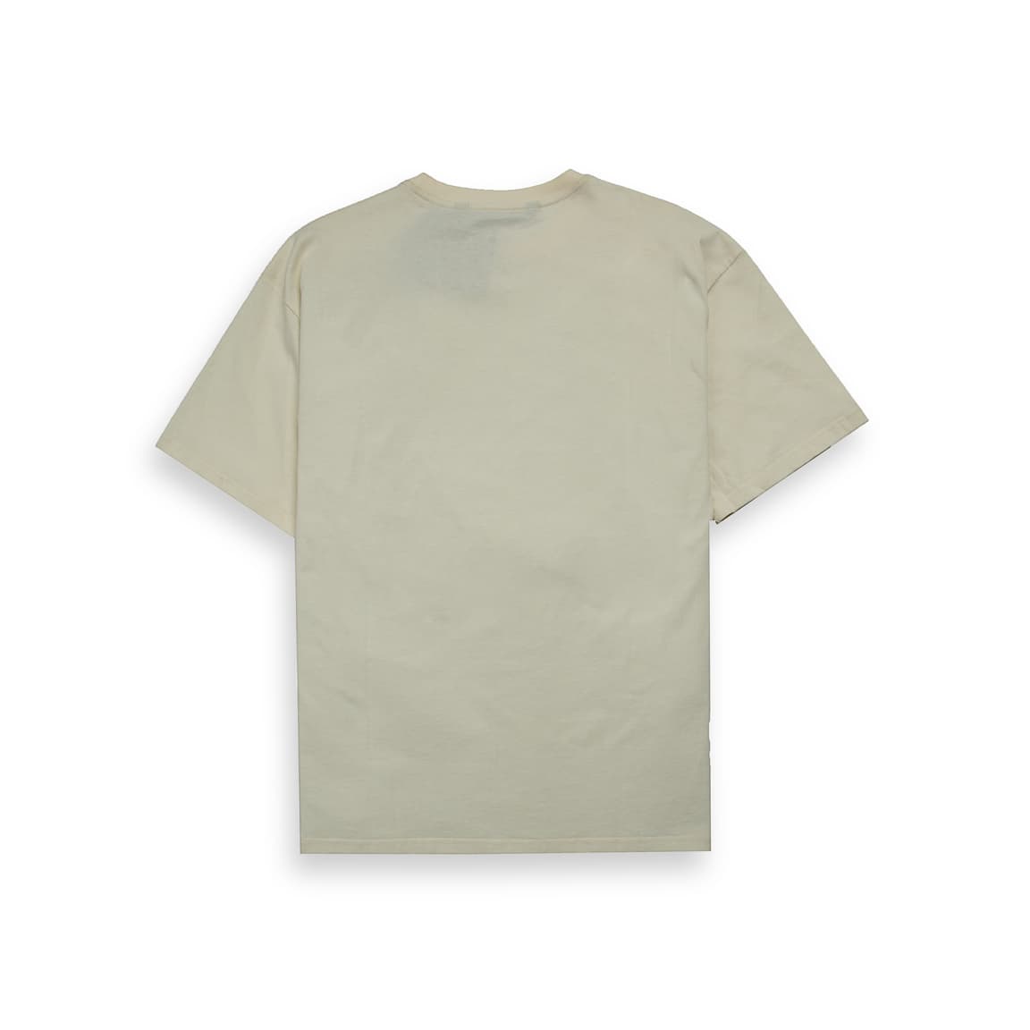 This is a cream/off-white, short-sleeved, crew-neck t-shirt from the streetwear luxury brand Palm Angels. 