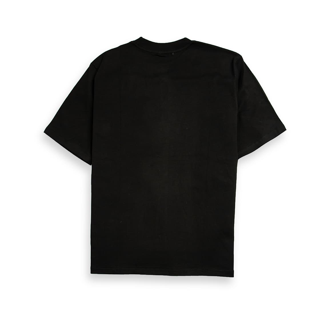 Black t-shirt with small royal blue circular "all-seeing eye" logo on the chest, unisex, crew neck.