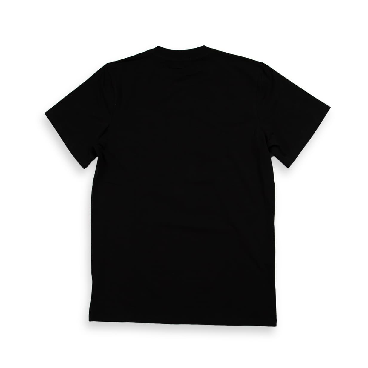 Black Hermès t-shirt with modern blue and white abstract graphic logo print, luxury designer unisex wear.