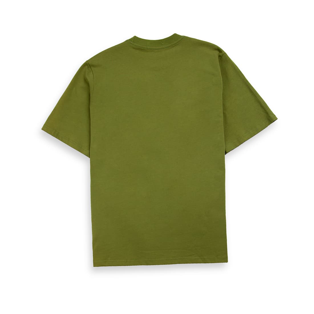 Olive Green Christian Dior t-shirt with small, multi-colour distorted 'D' logo graphic on chest, luxury unisex wear.