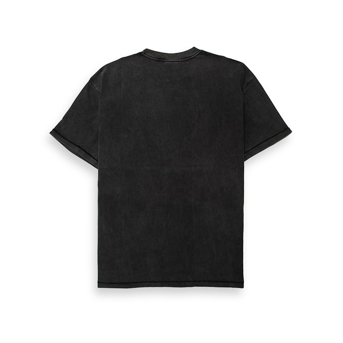 This is a premium, short-sleeve t-shirt with a washed and distressed black finish, characteristic of vintage or heavy-duty streetwear.
