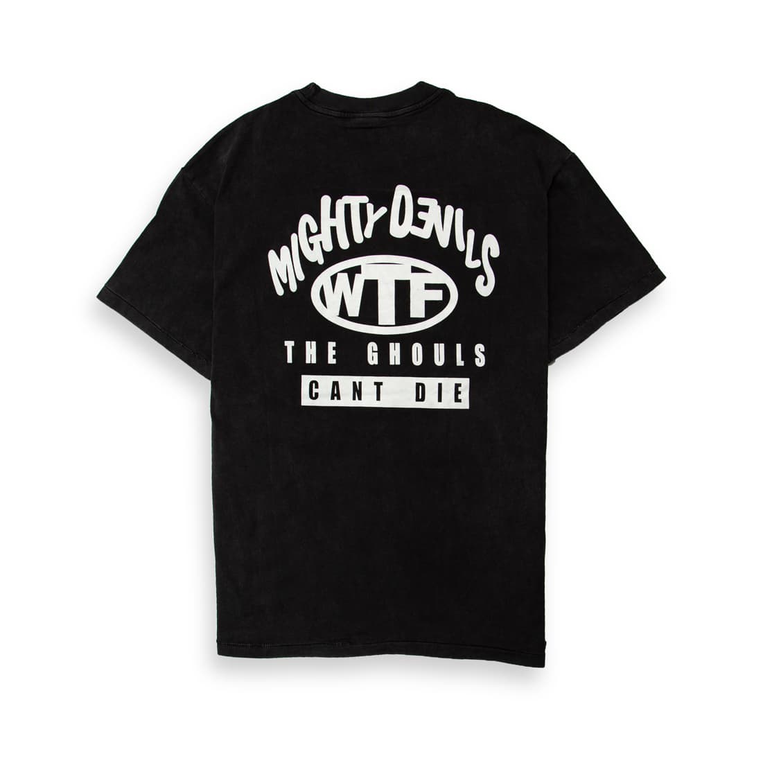 This is a relaxed-fit, short-sleeved graphic t-shirt featuring a striking black and white split design.