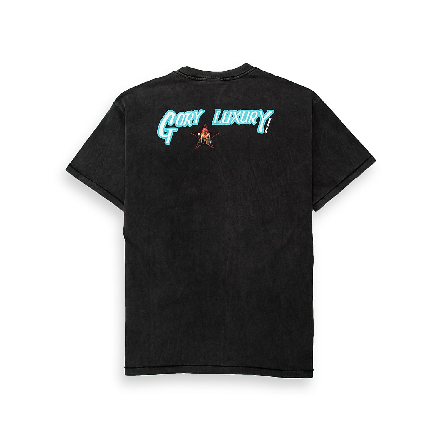 This is a premium, heavyweight cotton graphic t-shirt featuring a distinctive, faded print on a vintage-washed fabric base.