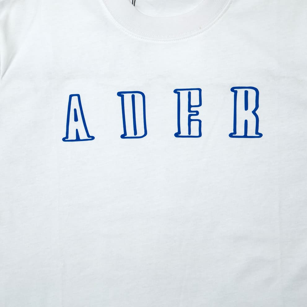 This is a short-sleeved, crew-neck T-shirt from the South Korean streetwear brand ADER error (often stylized with a semicolon, e.g., A;der Error).